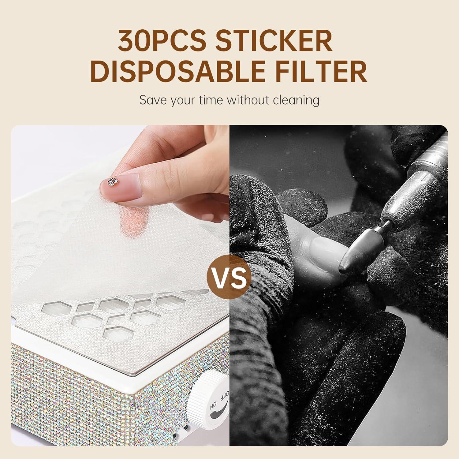 Rechargeable Nail Dust Collector Powerful 650PA 56W Nail Extractor Vacuum Suction Brushless Turbo Vent Fan Hand Pillow 30pcs Cotton Filter AB White Diamond