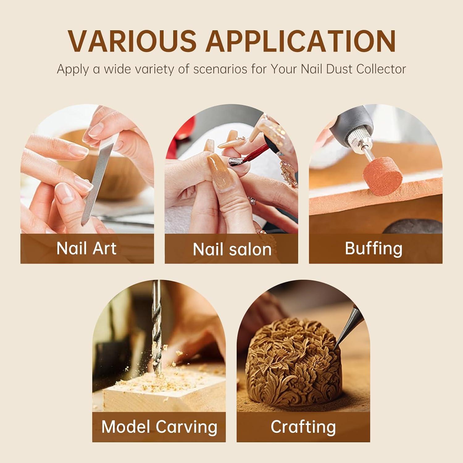 Rechargeable Nail Dust Collector Powerful 650PA 56W Nail Extractor Vacuum Suction Brushless Turbo Vent Fan Hand Pillow 30pcs Cotton Filter AB White Diamond