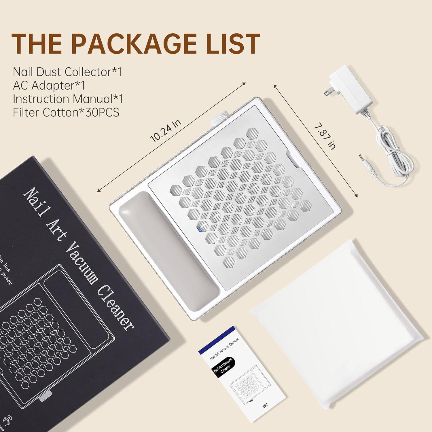 Rechargeable Nail Dust Collector Powerful 650PA 56W Nail Extractor Vacuum Suction Brushless Turbo Vent Fan Hand Pillow 30pcs Cotton Filter AB White Diamond