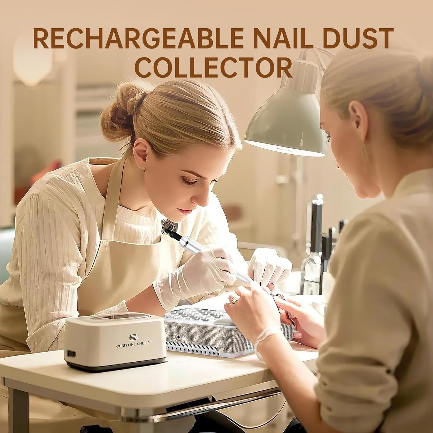 Rechargeable Nail Dust Collector Powerful 650PA 56W Nail Extractor Vacuum Suction Brushless Turbo Vent Fan Hand Pillow 30pcs Cotton Filter AB White Diamond