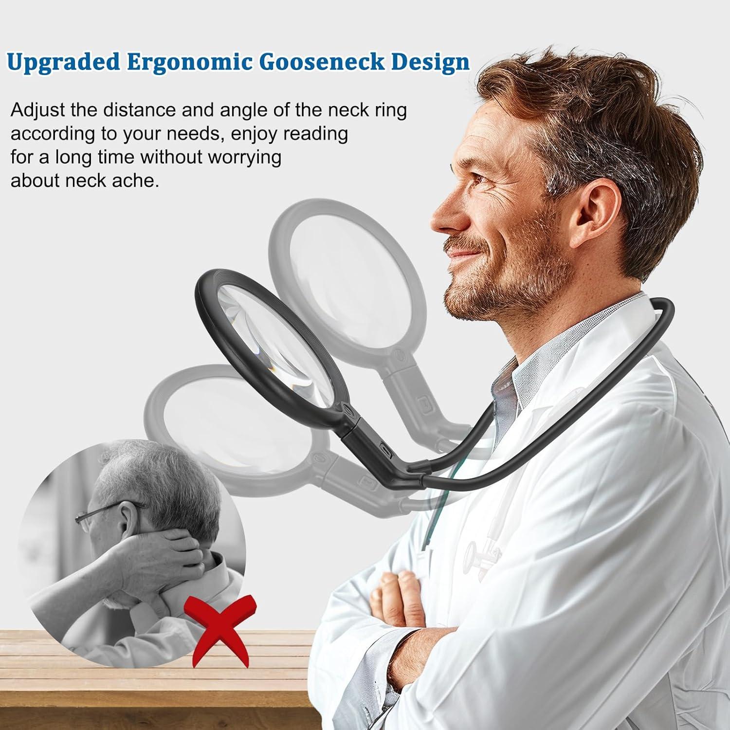 Lupa recargable 10X GABORISH con luz LED y cuello flexible