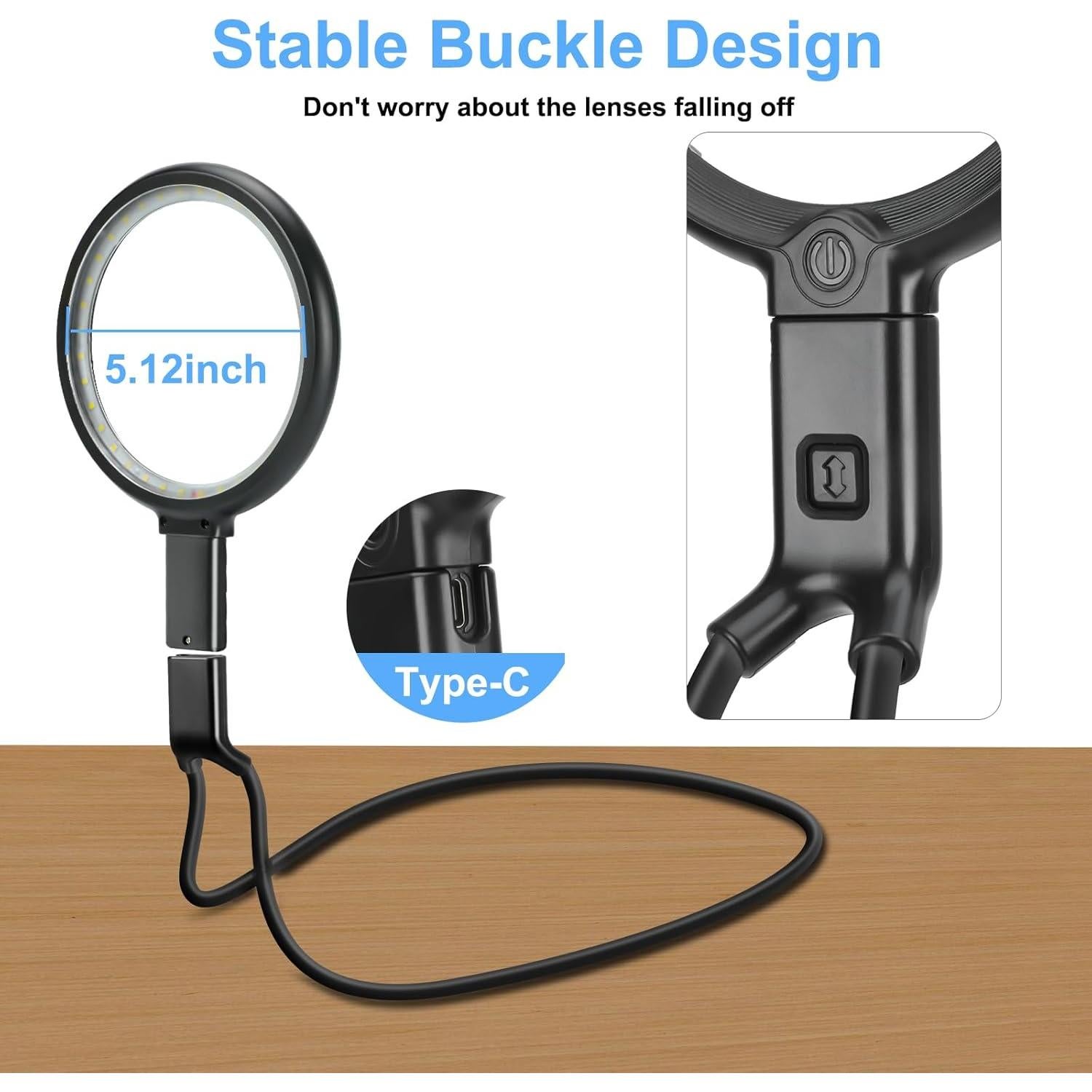 Lupa recargable 10X GABORISH con luz LED y cuello flexible