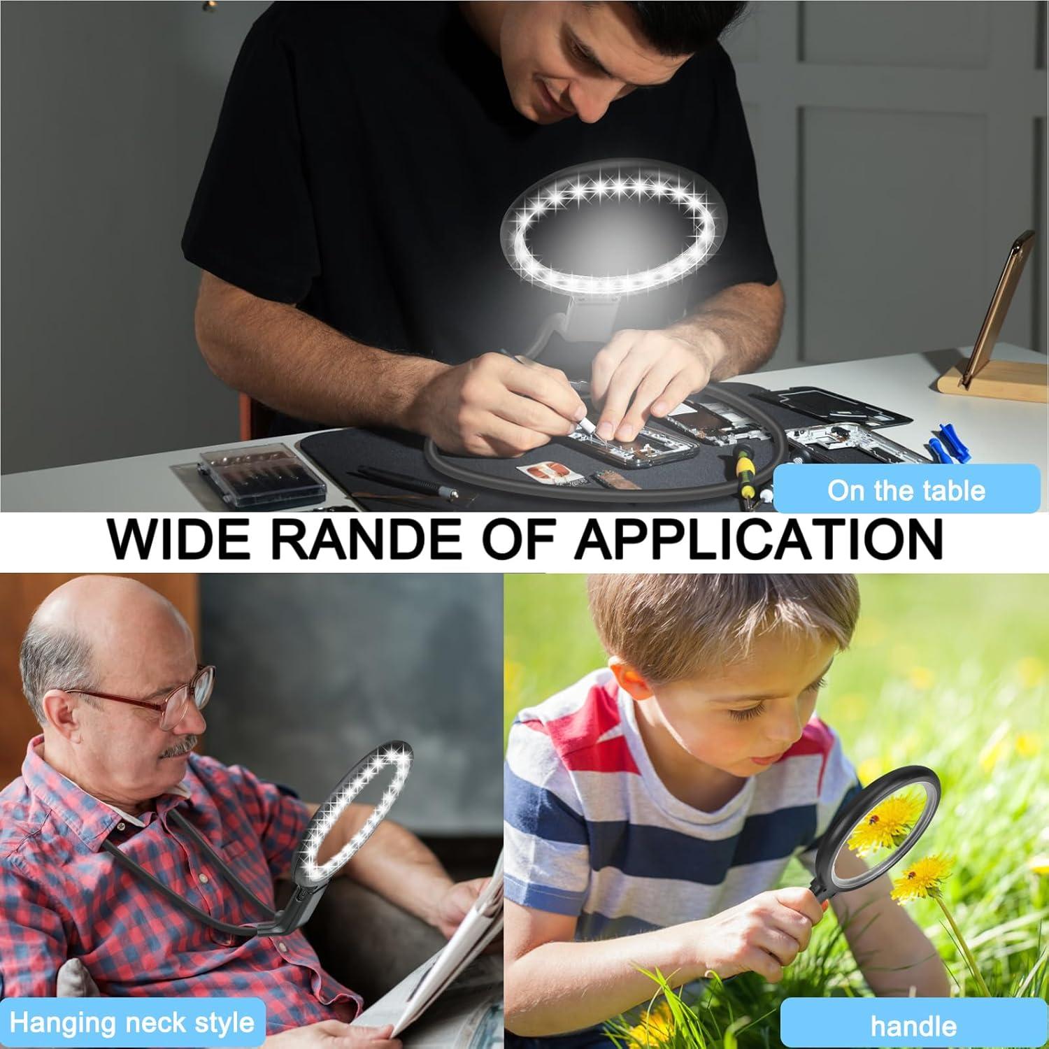 Lupa recargable 10X GABORISH con luz LED y cuello flexible