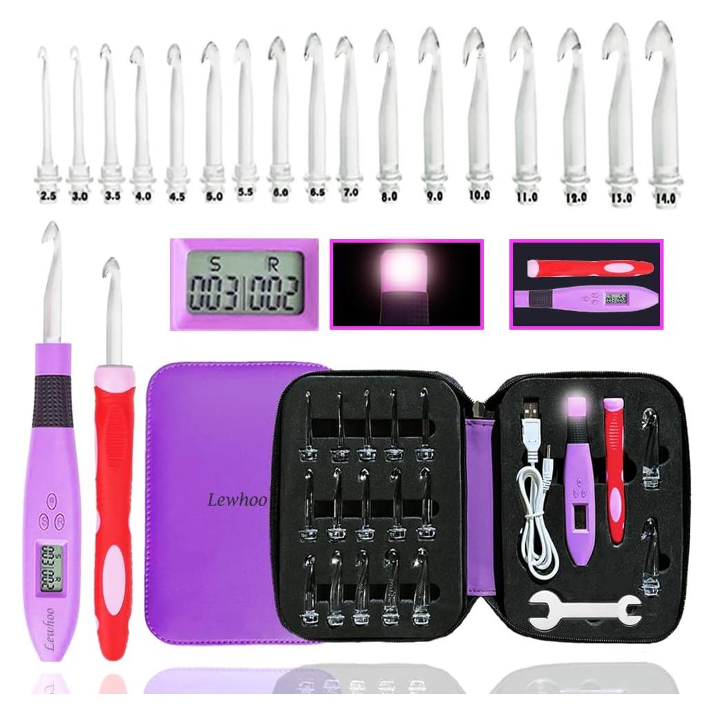 Ganchos de Crochet Digitales Lewhoo 17 Piezas 2.5-14mm LED