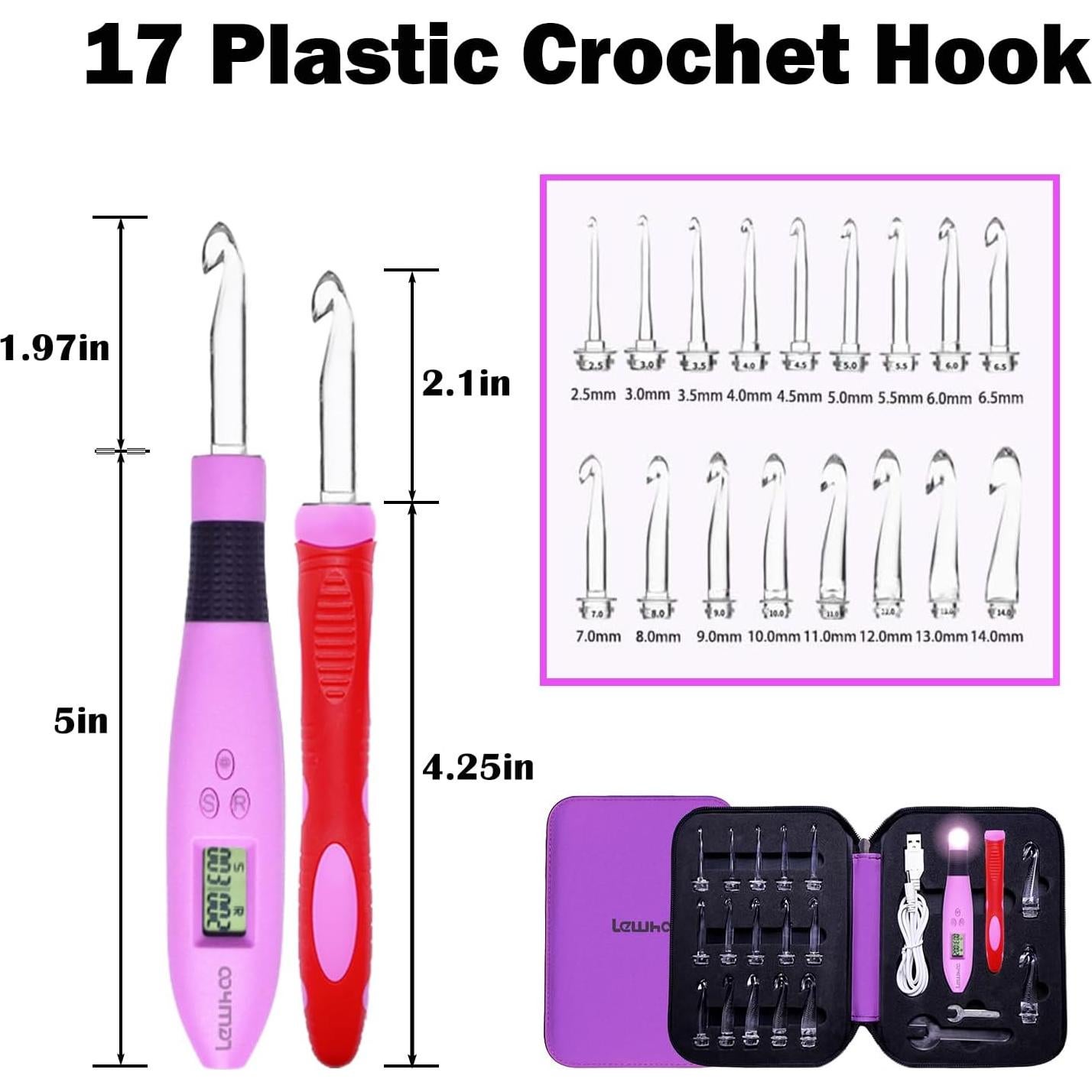 Ganchos de Crochet Digitales Lewhoo 17 Piezas 2.5-14mm LED