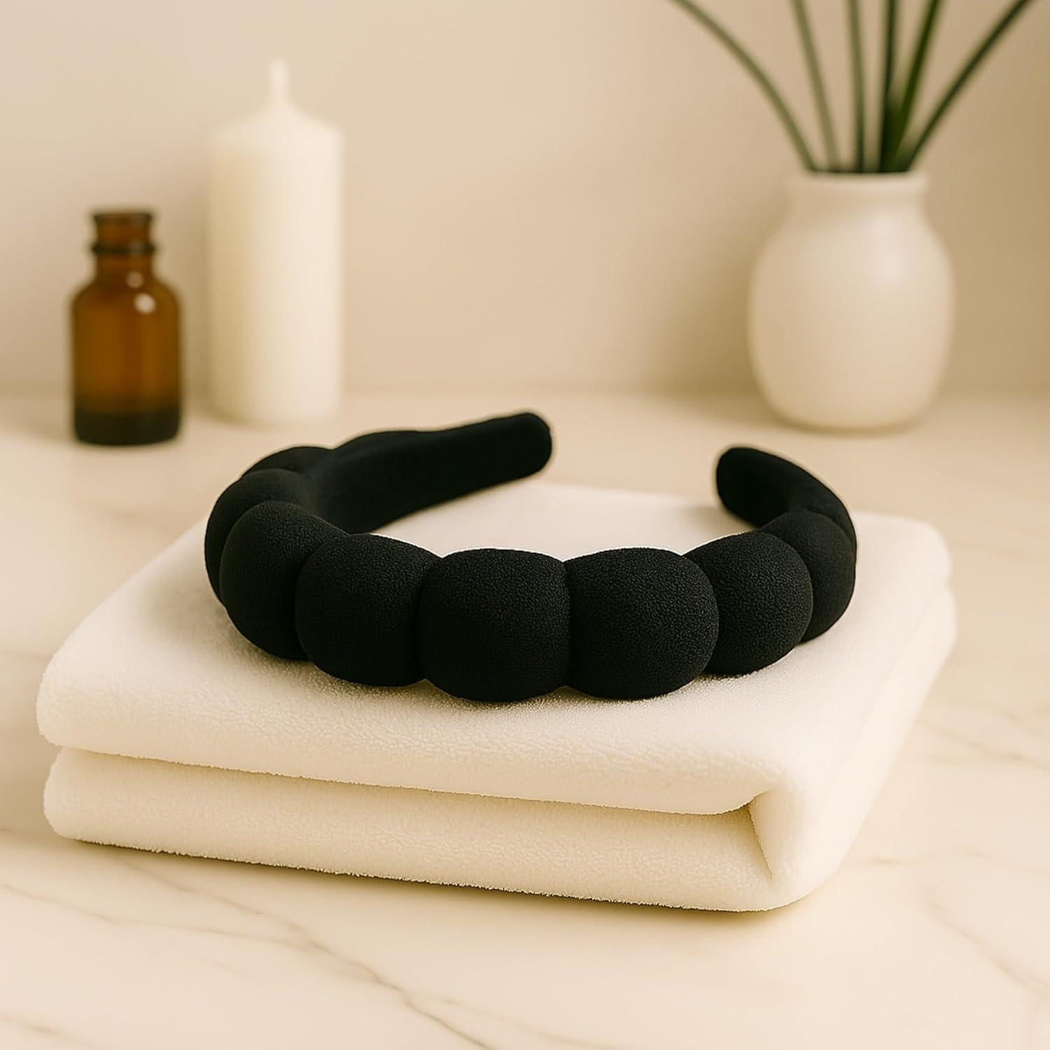 Diadema de Cuidado de la Piel 2 Orchids - Tela de Toalla Negra