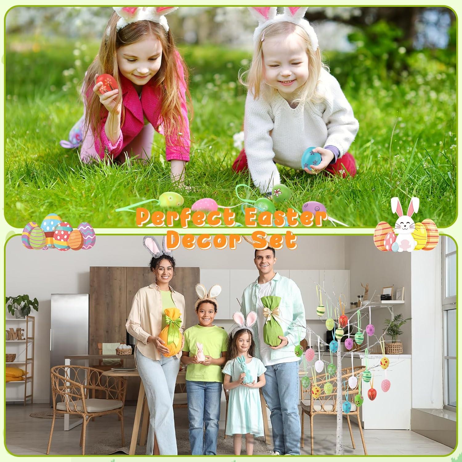 Árbol de Abedul Blanco de Pascua 1.2m con 24 Huevos y Luces LED