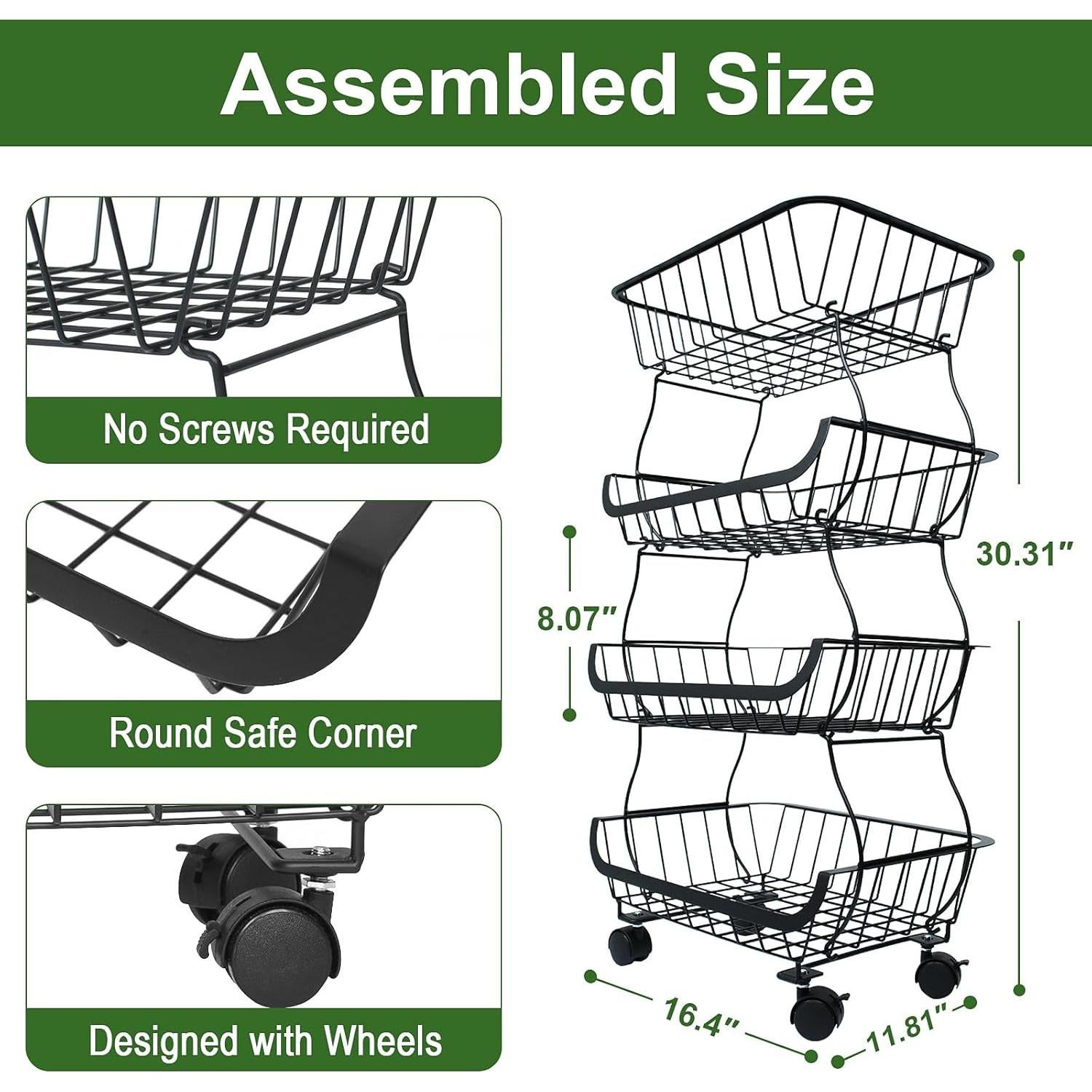 Cesta de Almacenamiento RANXFLOAT 4 Niveles Metal Negro