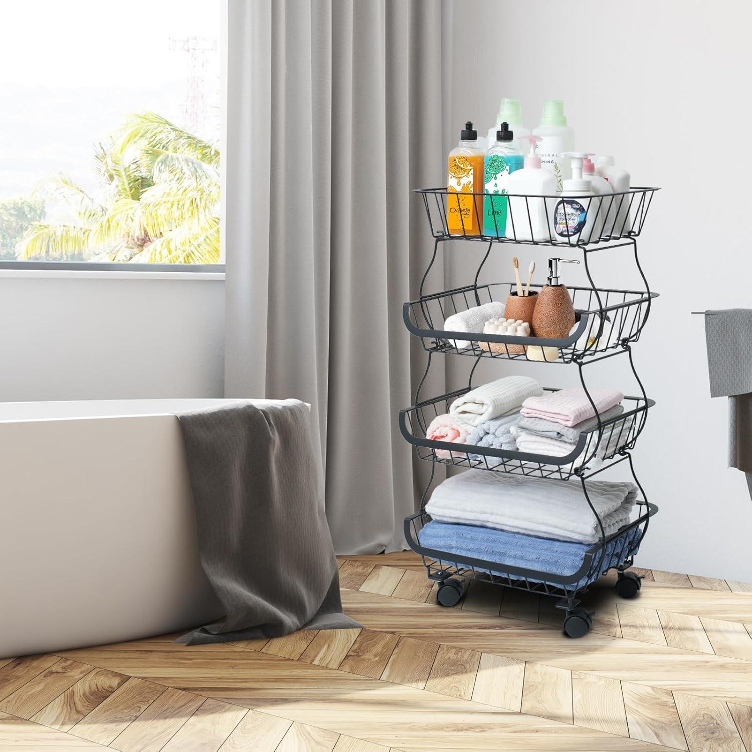 Cesta de Almacenamiento RANXFLOAT 4 Niveles Metal Negro