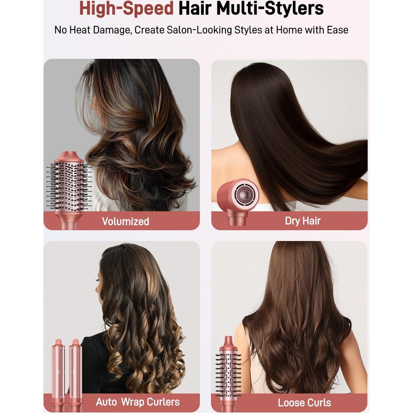 Cepillo Secador de Cabello 5 en 1 HITTIONA - Iónico, Rizado y Alisado