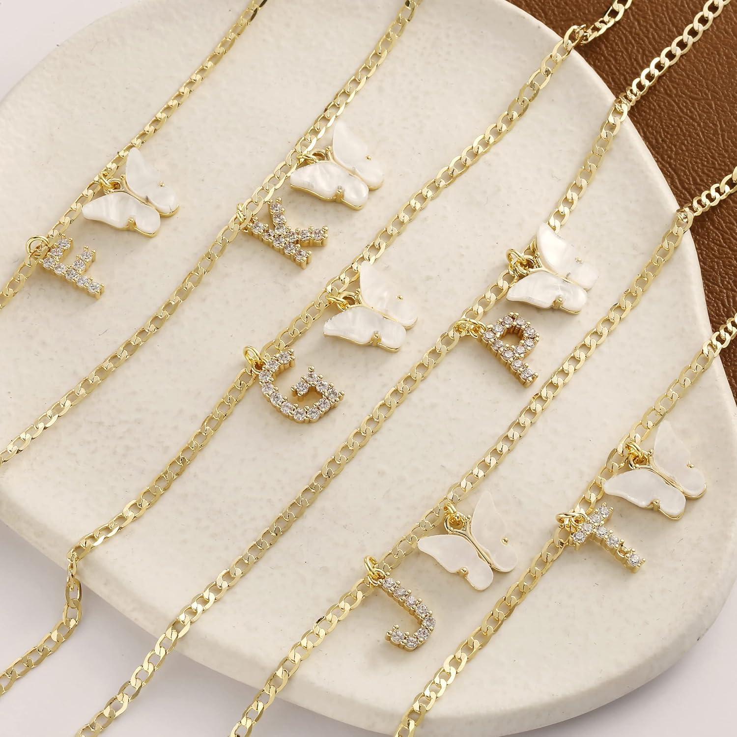 Pulsera de Tobillo Inicial de Mariposa Viromy Baño de Oro 14K