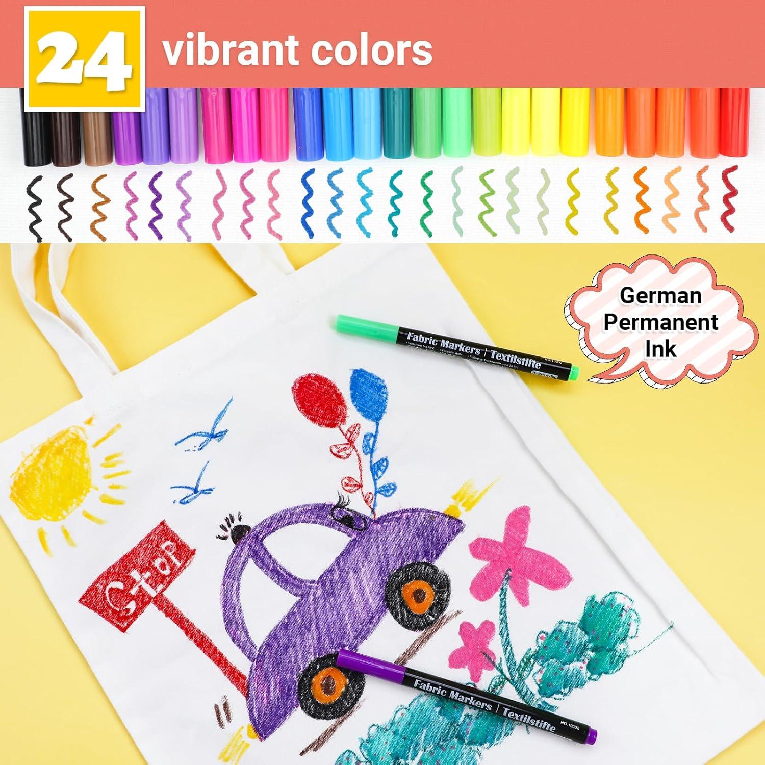 Marcadores de Tela JR.WHITE 24 Colores Permanentes Punta Fina