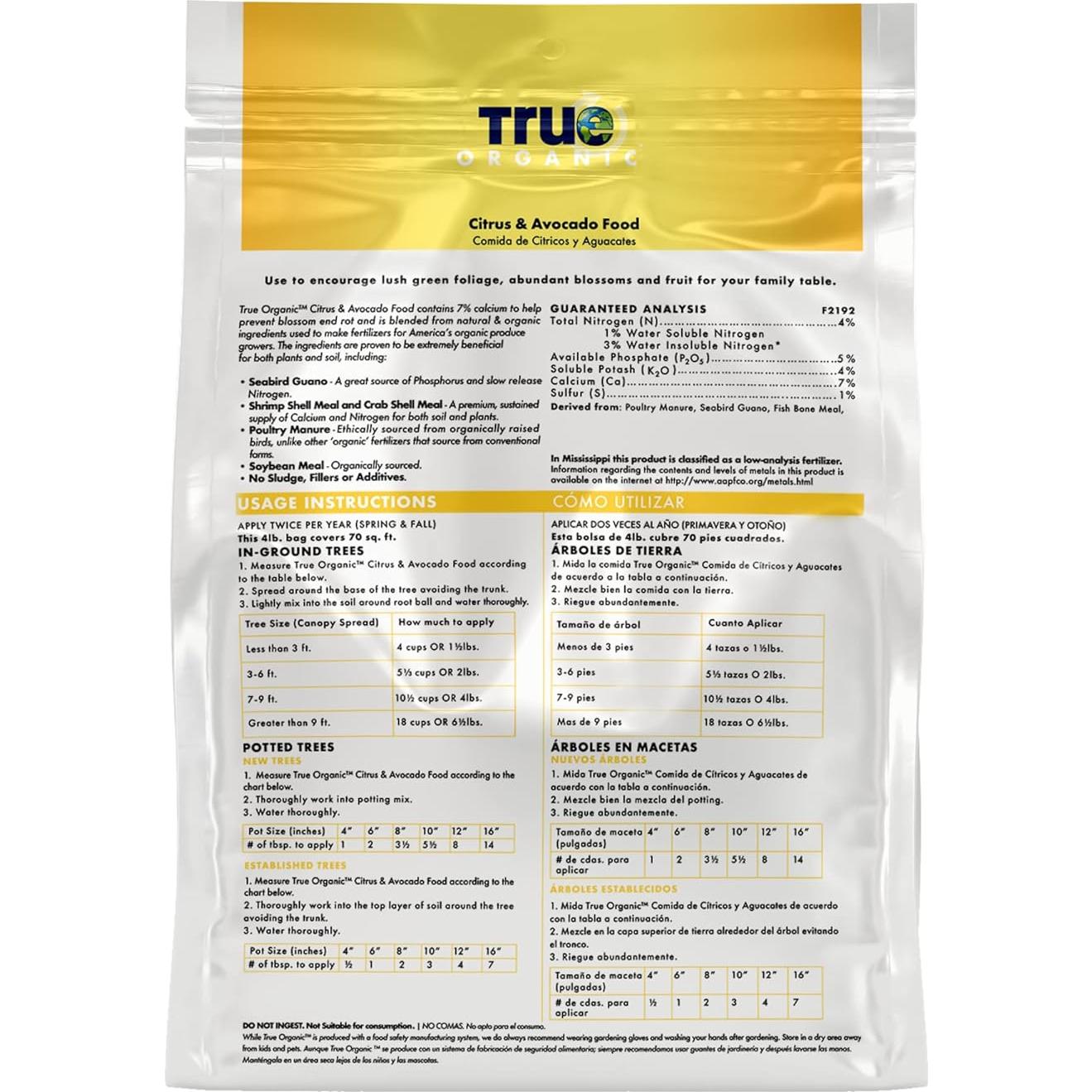 Fertilizante Orgánico para Cítricos y Aguacates True Organic 1.81kg