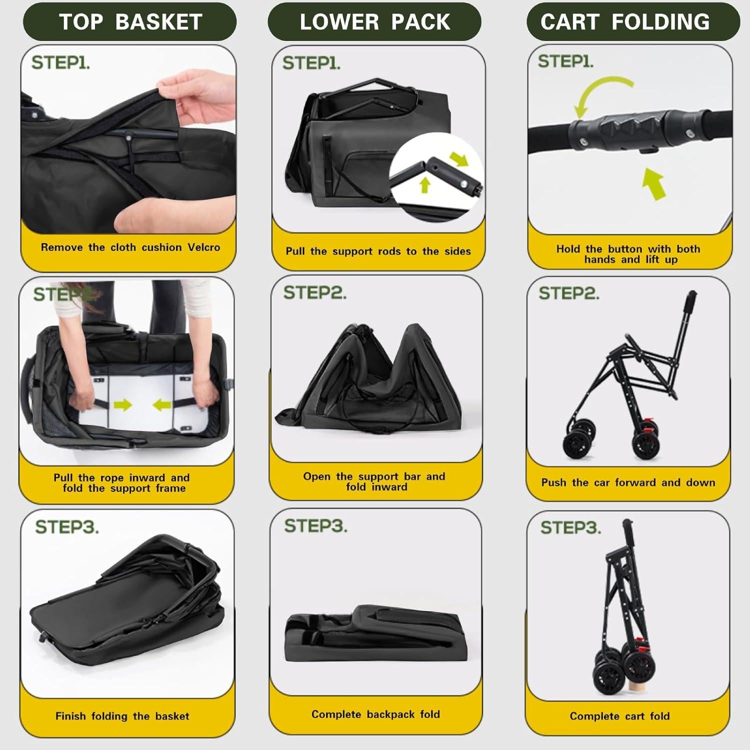 Carrito Doble para Mascotas K ERATISNIK Negro 4 en 1 Plegable