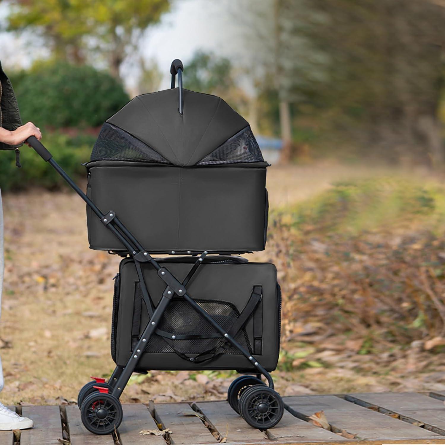 Carrito Doble para Mascotas K ERATISNIK Negro 4 en 1 Plegable