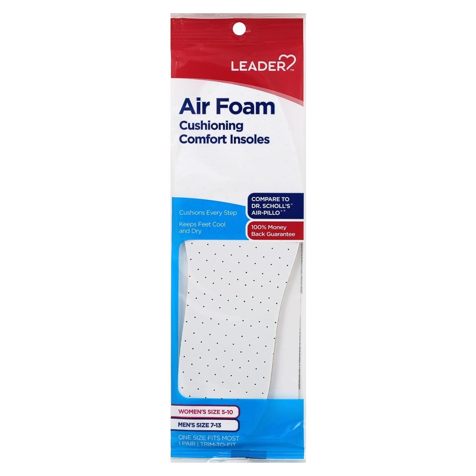 Plantillas de espuma Leader Air-Pillo unisex, recortables, 1 par