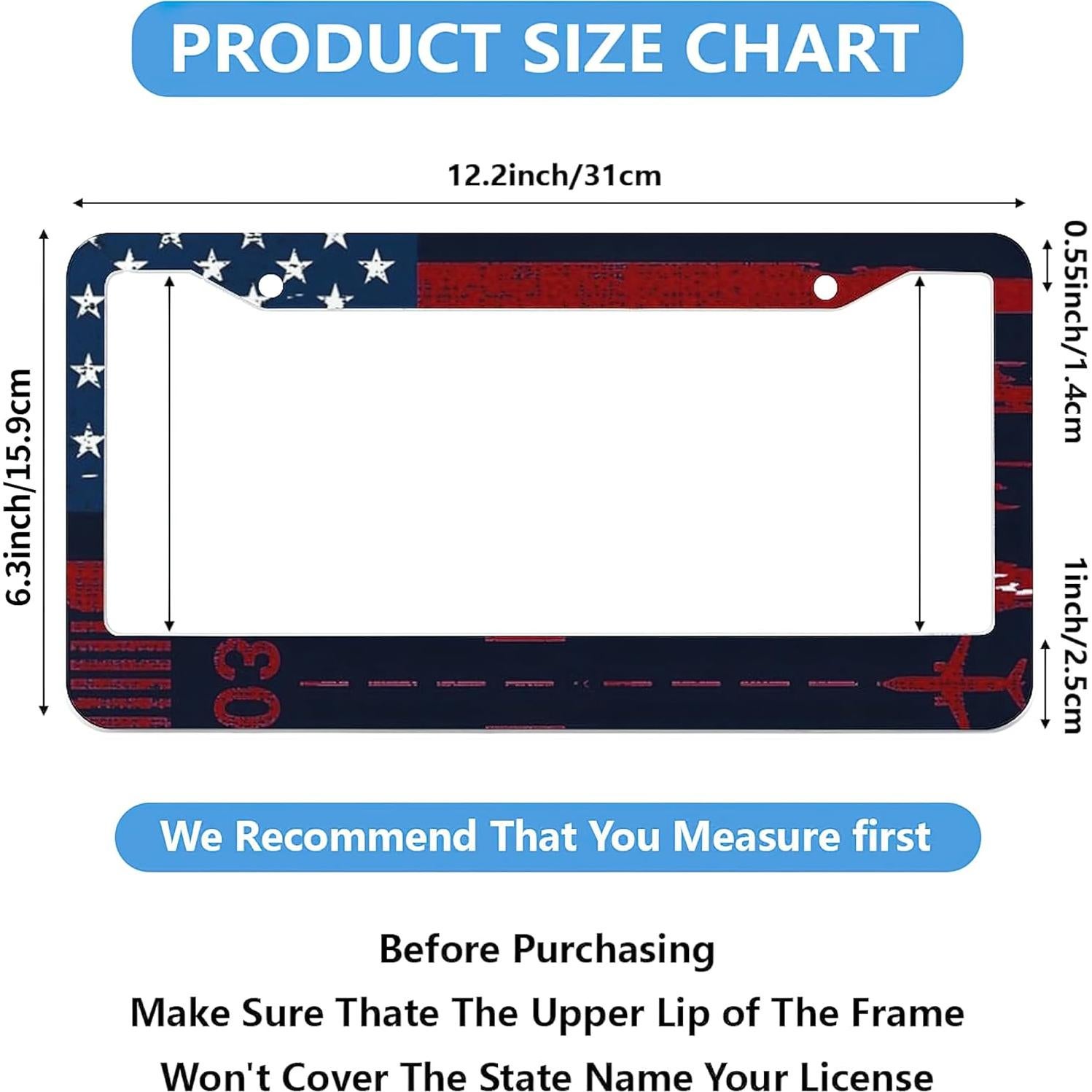 Marco de Placa de Licencia Aluminio LBHGUJGUG Bandera Americana 31x16cm