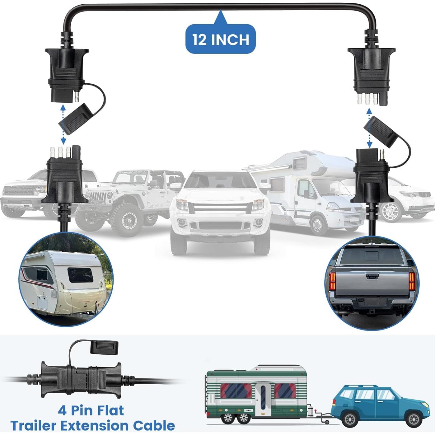 Cable de Extensión de Remolque MECMO 4 Pines 30.48 cm