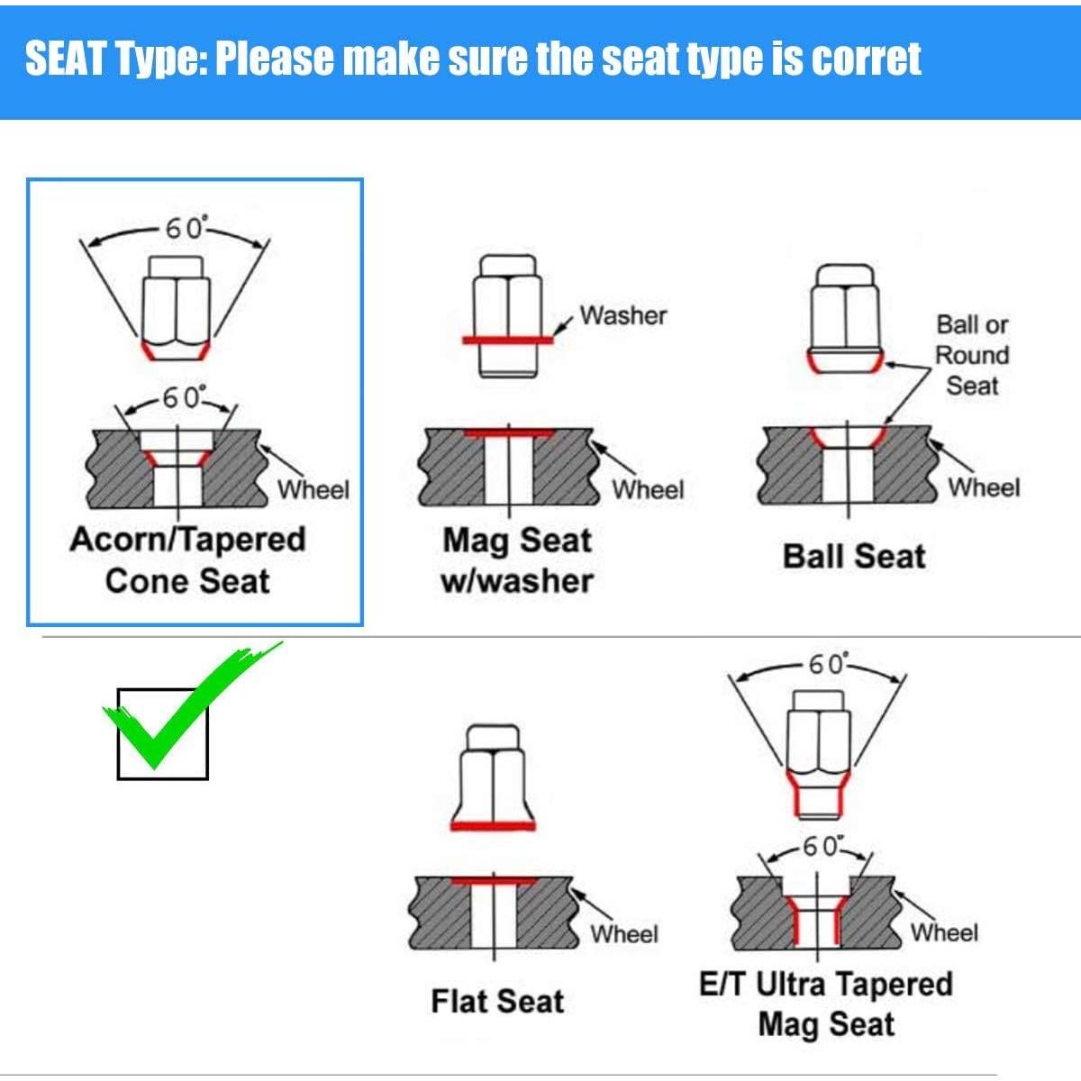 Tuercas de Rueda NPAUTO Negras M12x1.5 Acorn 20 Piezas