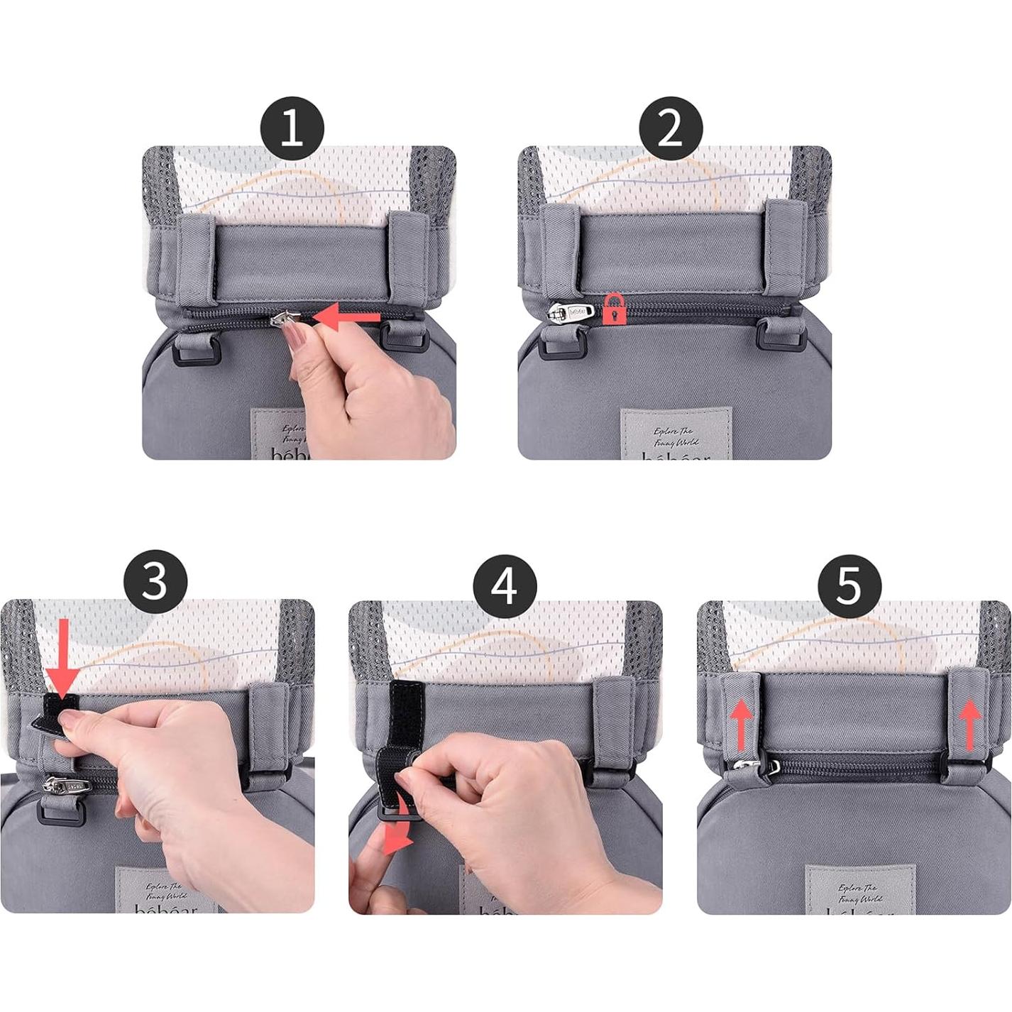 Portabebés Bebamour 2 en 1 Gris Oscuro - Asiento Cadera y Frontal