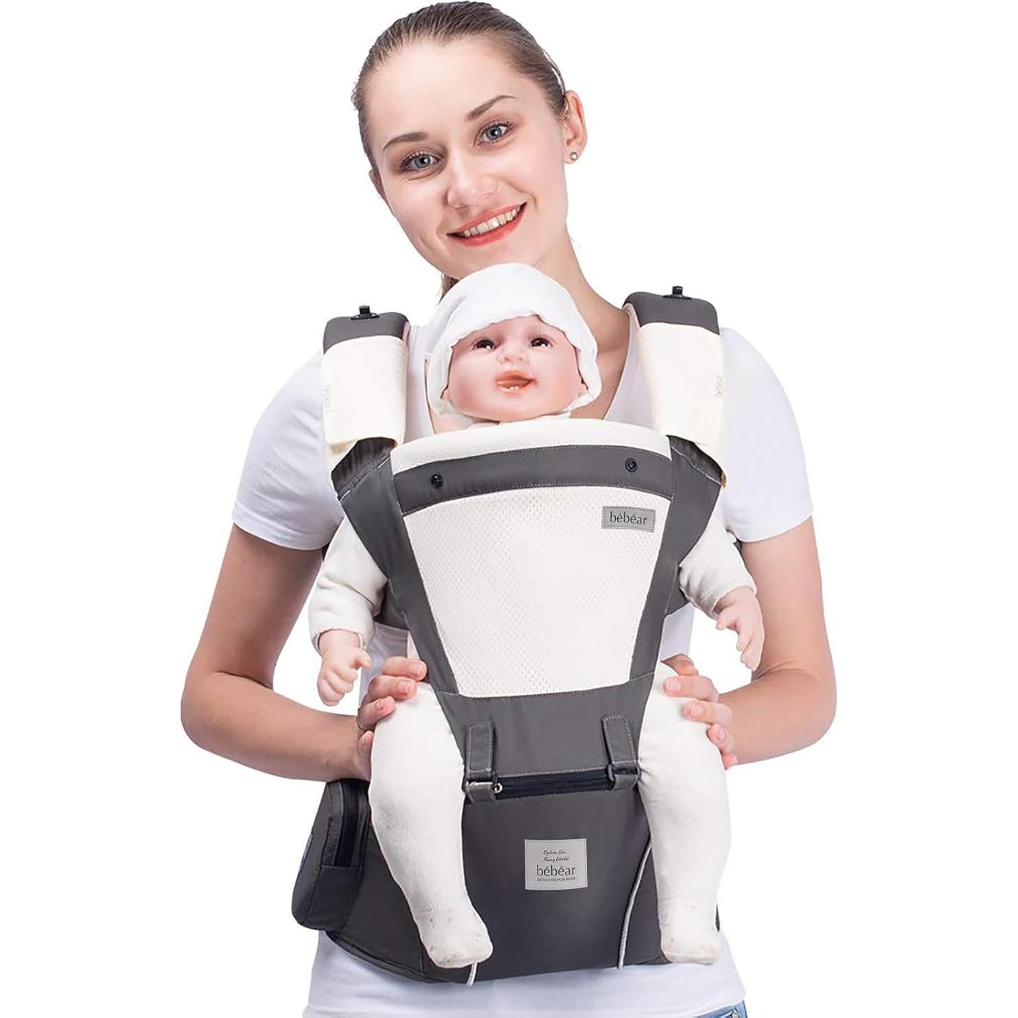 Portabebés Bebamour 2 en 1 Gris Oscuro - Asiento Cadera y Frontal