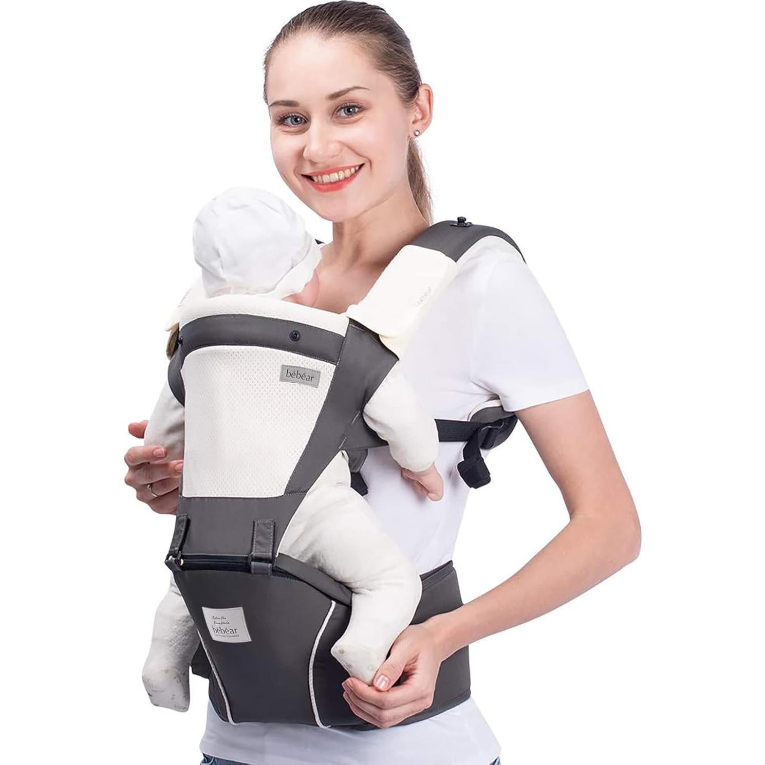 Portabebés Bebamour 2 en 1 Gris Oscuro - Asiento Cadera y Frontal