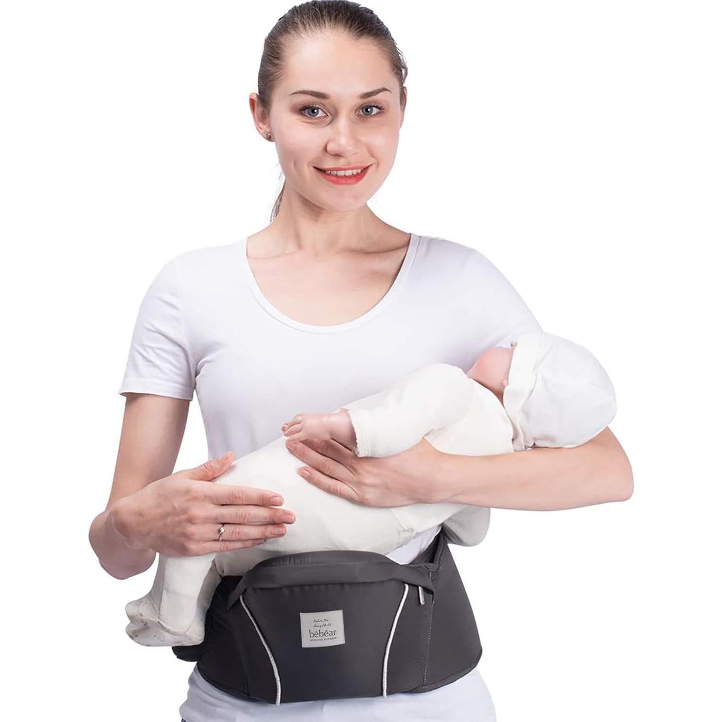 Portabebés Bebamour 2 en 1 Gris Oscuro - Asiento Cadera y Frontal