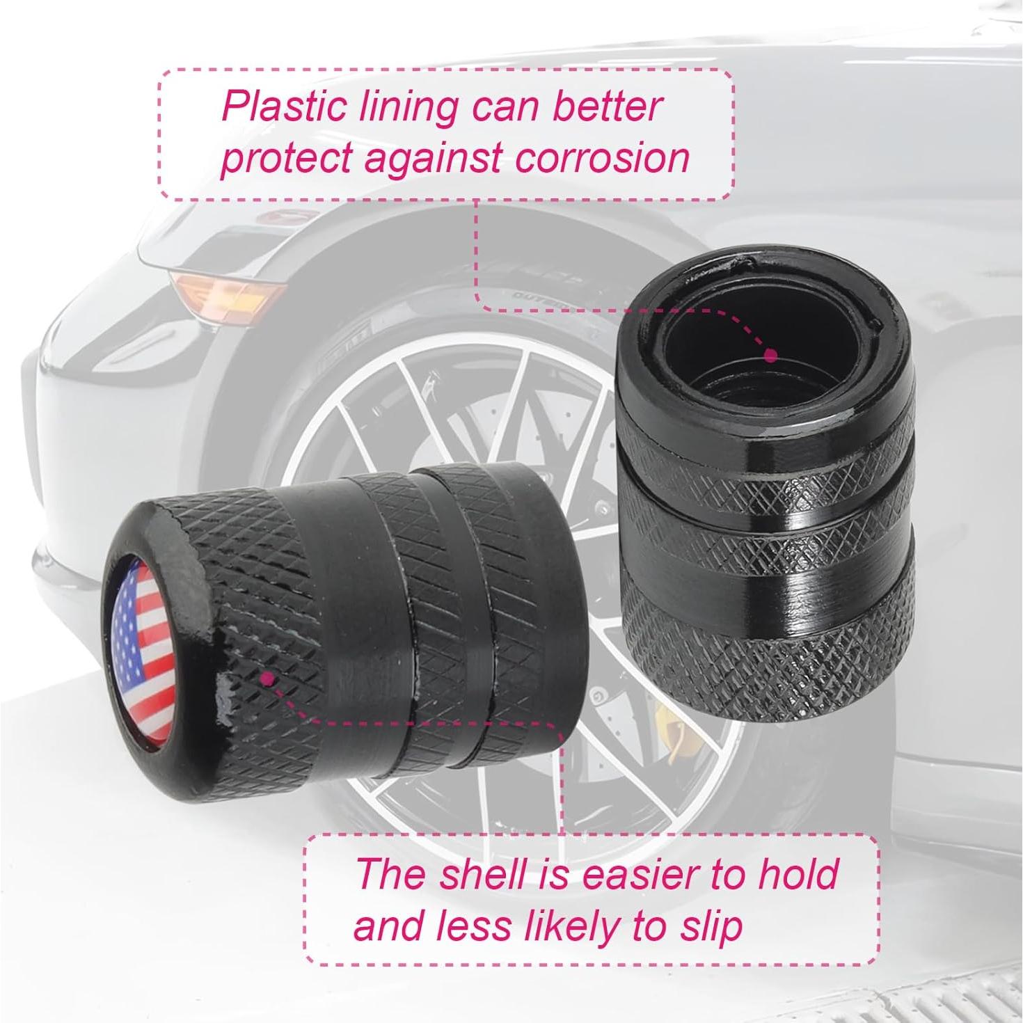 Tapas de Válvula de Neumático Zinytrae 5 pcs Aluminio Negro