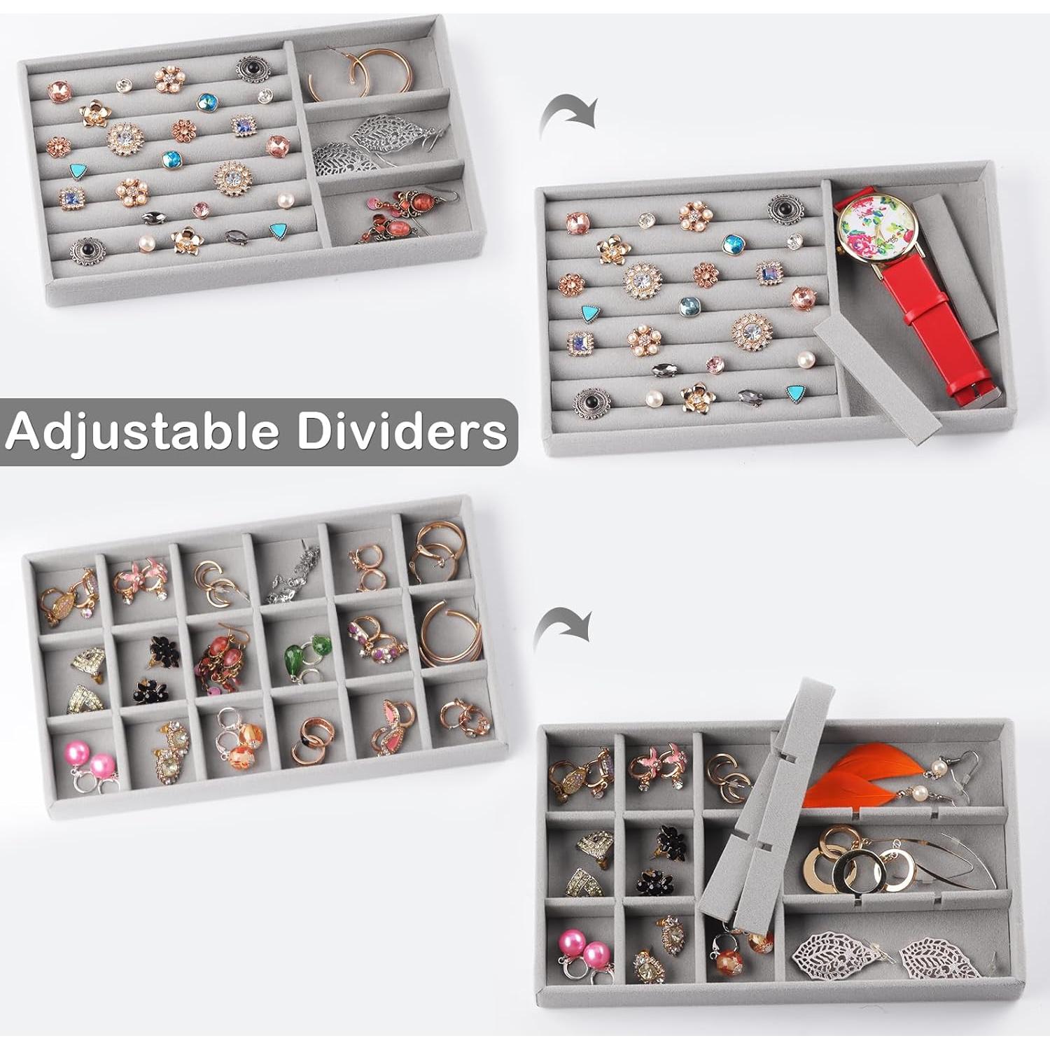 Bandejas de Joyería Afnkiom 8 Compartimentos Terciopelo Gris