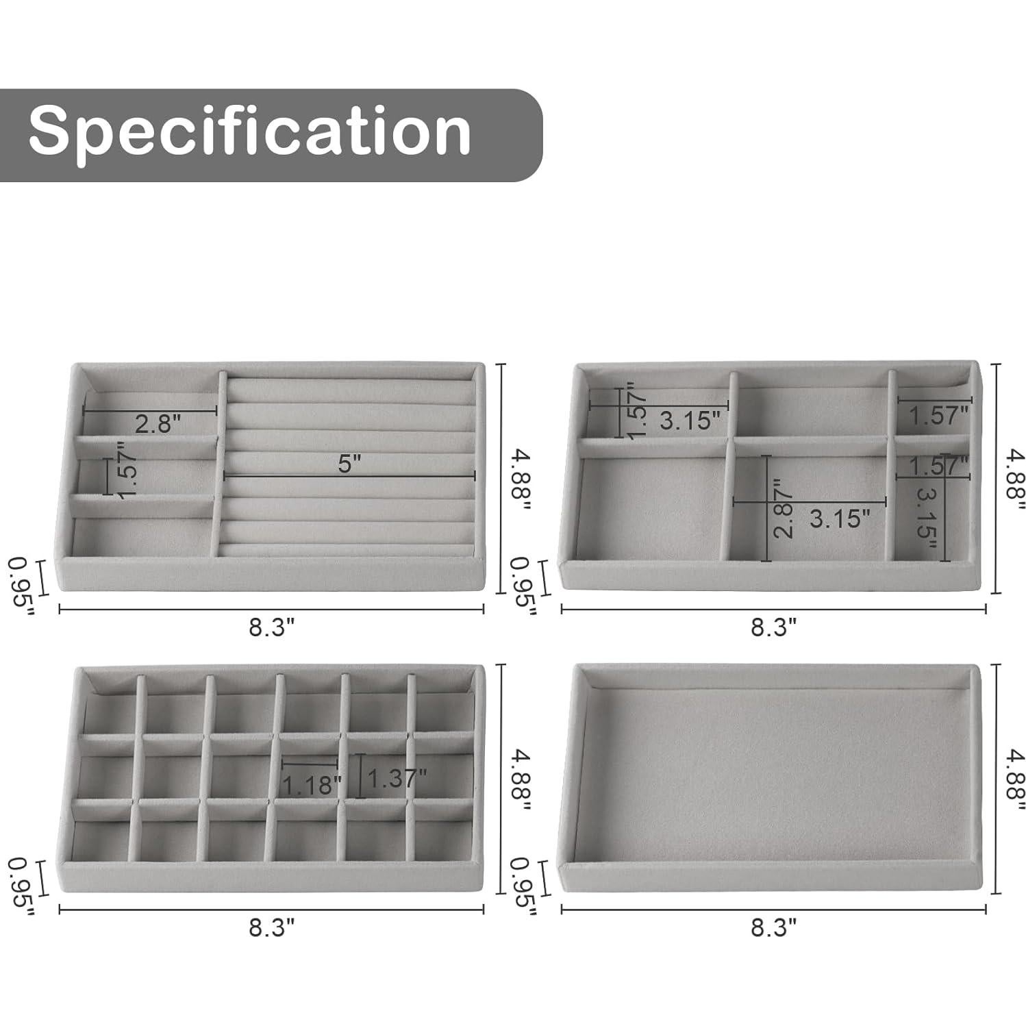 Bandejas de Joyería Afnkiom 8 Compartimentos Terciopelo Gris