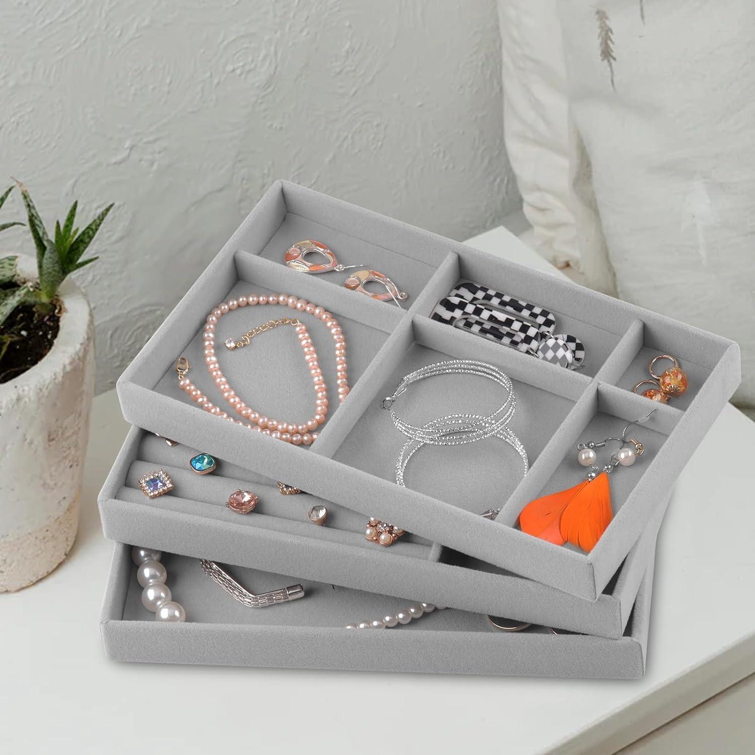 Bandejas de Joyería Afnkiom 8 Compartimentos Terciopelo Gris