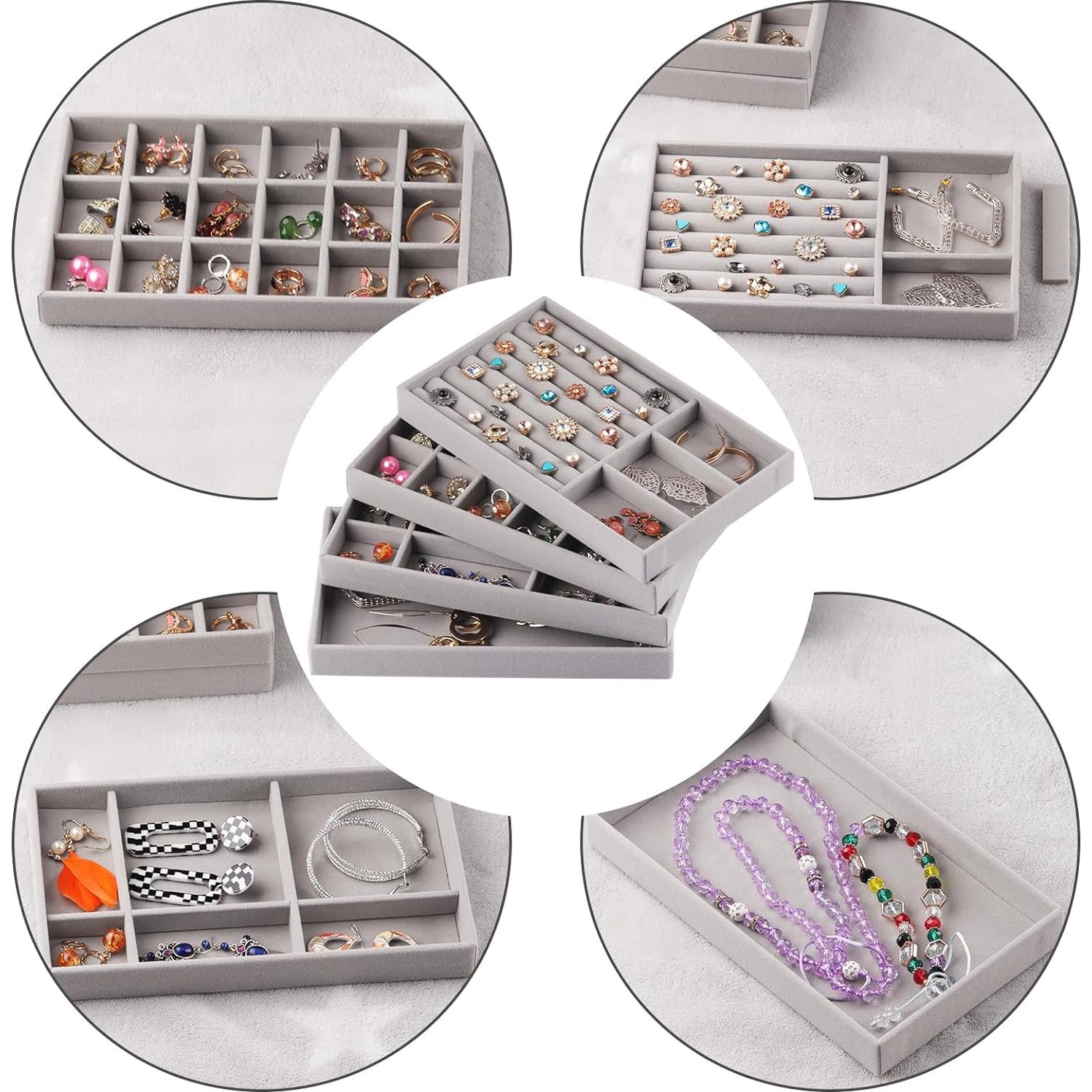 Bandejas de Joyería Afnkiom 8 Compartimentos Terciopelo Gris