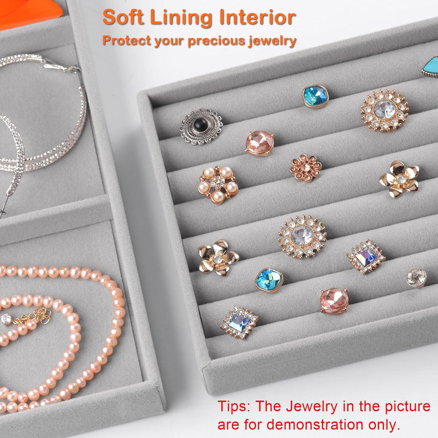 Bandejas de Joyería Afnkiom 8 Compartimentos Terciopelo Gris