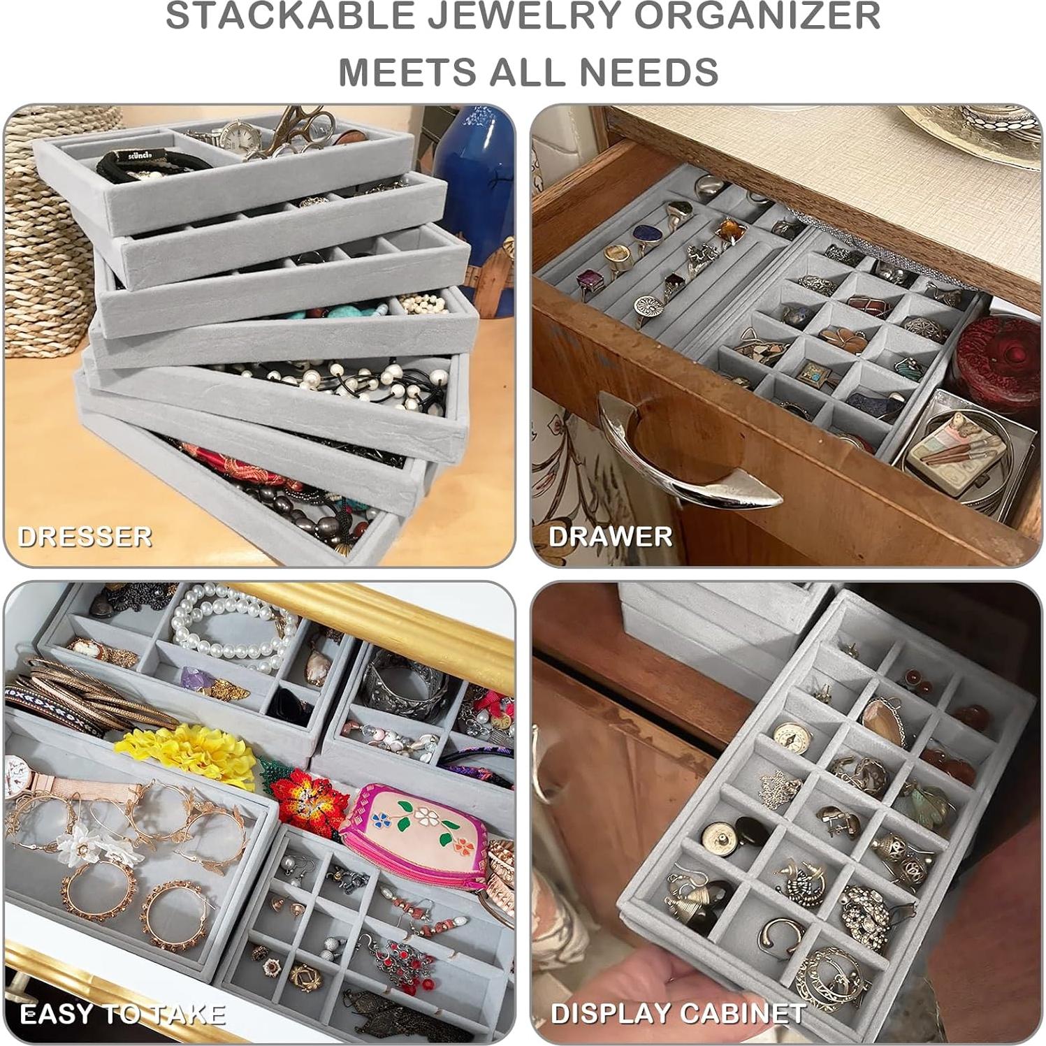 Bandejas de Joyería Afnkiom 8 Compartimentos Terciopelo Gris