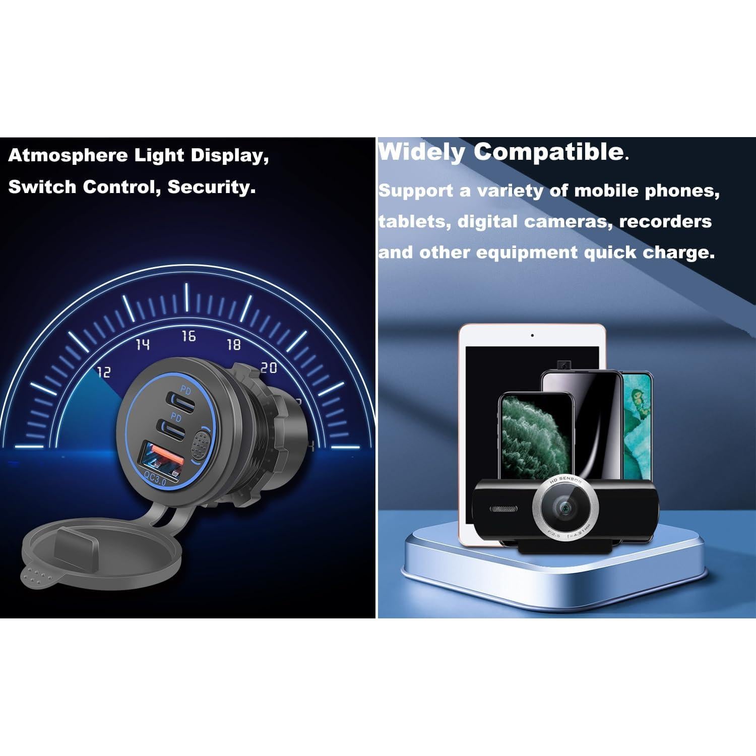 Cargador de coche USB 3 puertos Kework 18W QC 3.0 Carga Rápida