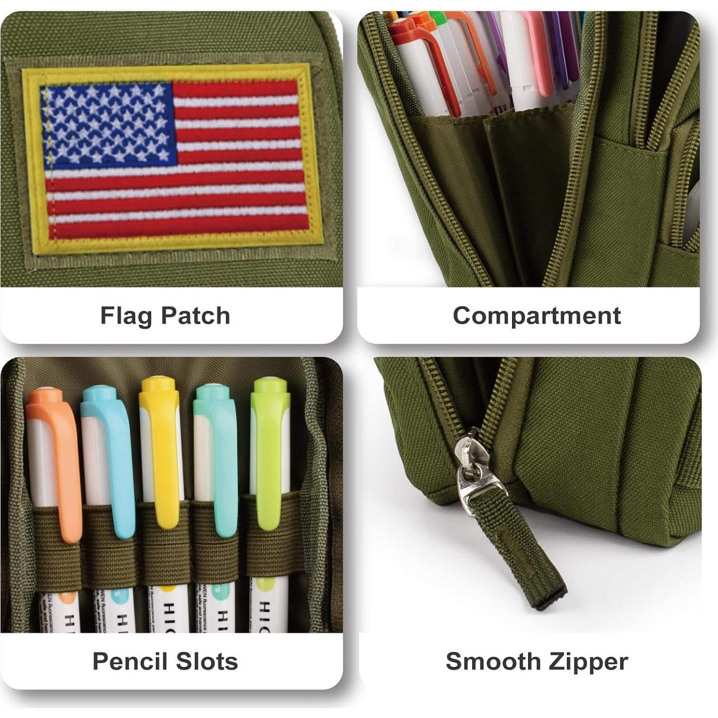 Estuche Táctico BERRYRIZZ Verde Organizador de Lápices 22x10cm