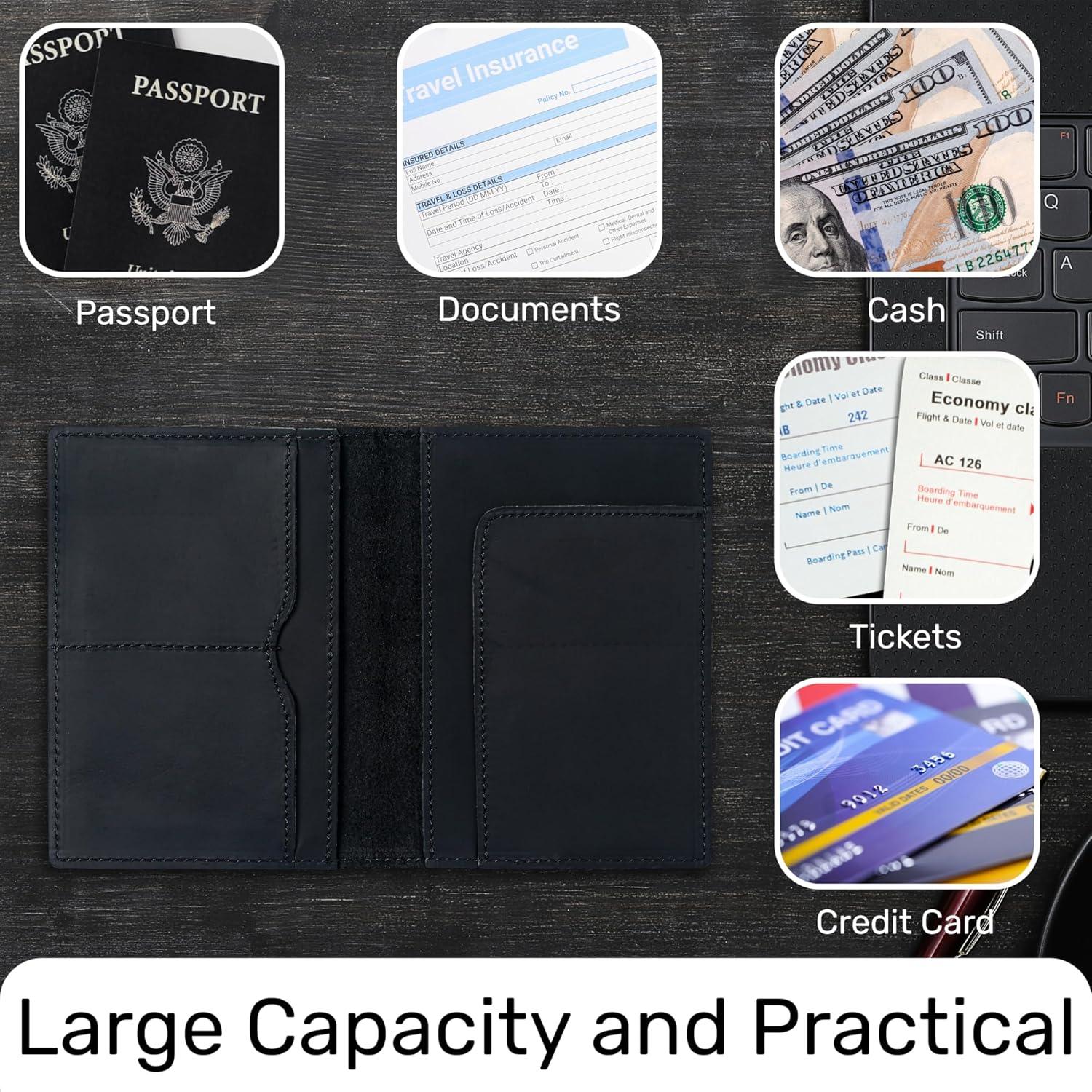 Funda de Pasaporte de Cuero HIFA - Hecha a Mano, Diseño Elegante, Negro