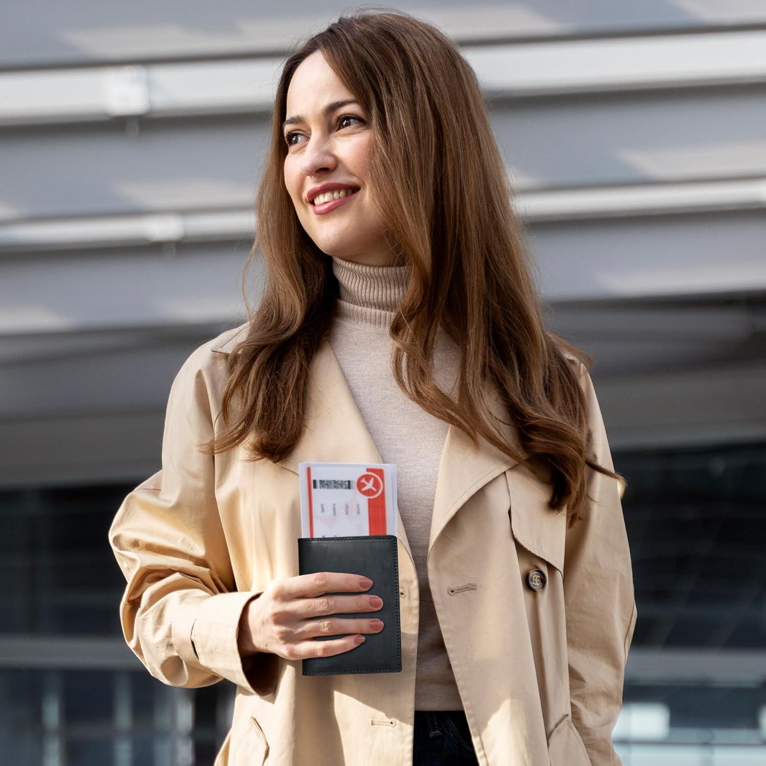 Funda de Pasaporte de Cuero HIFA - Hecha a Mano, Diseño Elegante, Negro