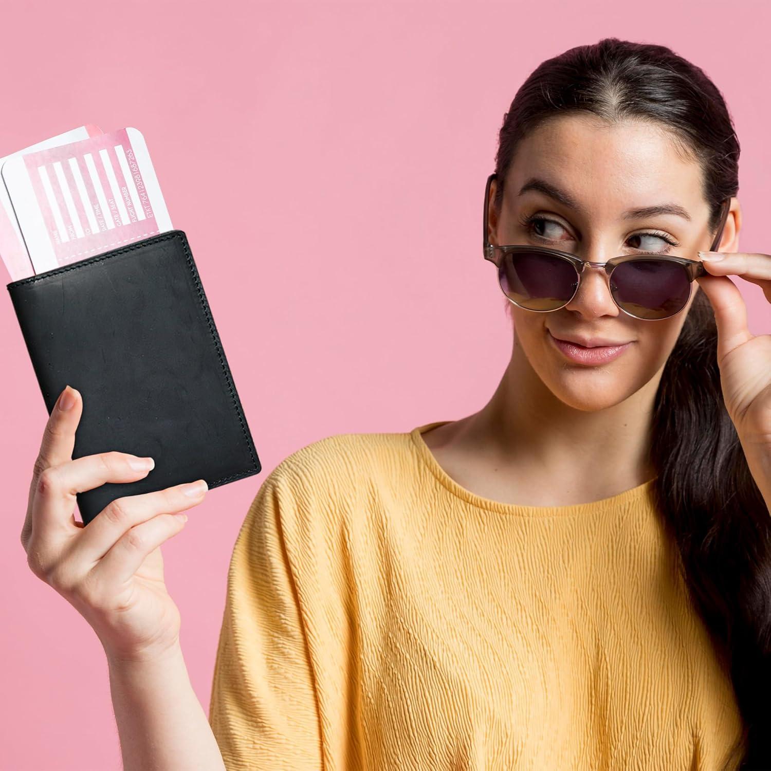 Funda de Pasaporte de Cuero HIFA - Hecha a Mano, Diseño Elegante, Negro