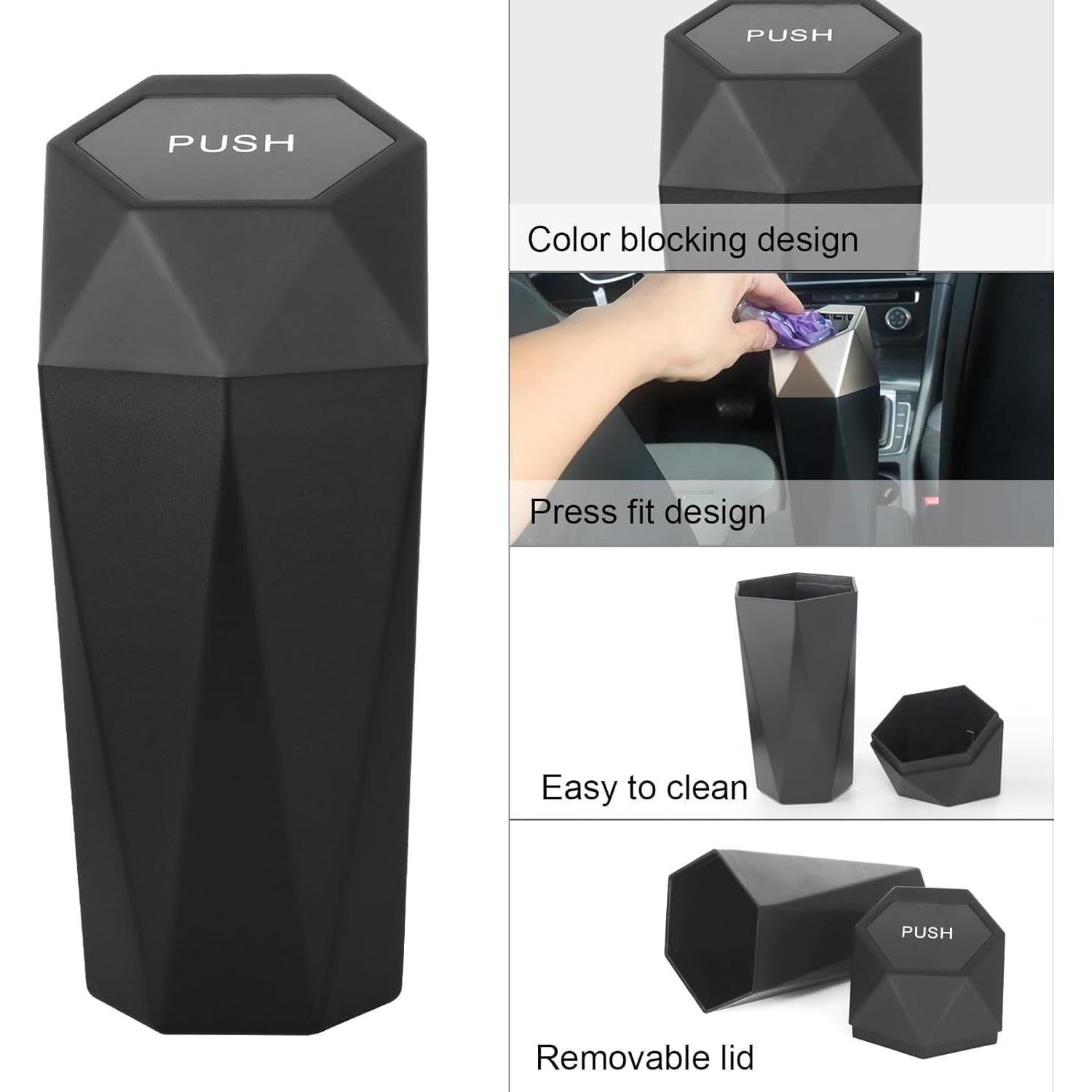 Basurero de Auto LoyaGour Mini con Tapa, Negro, 20 cm