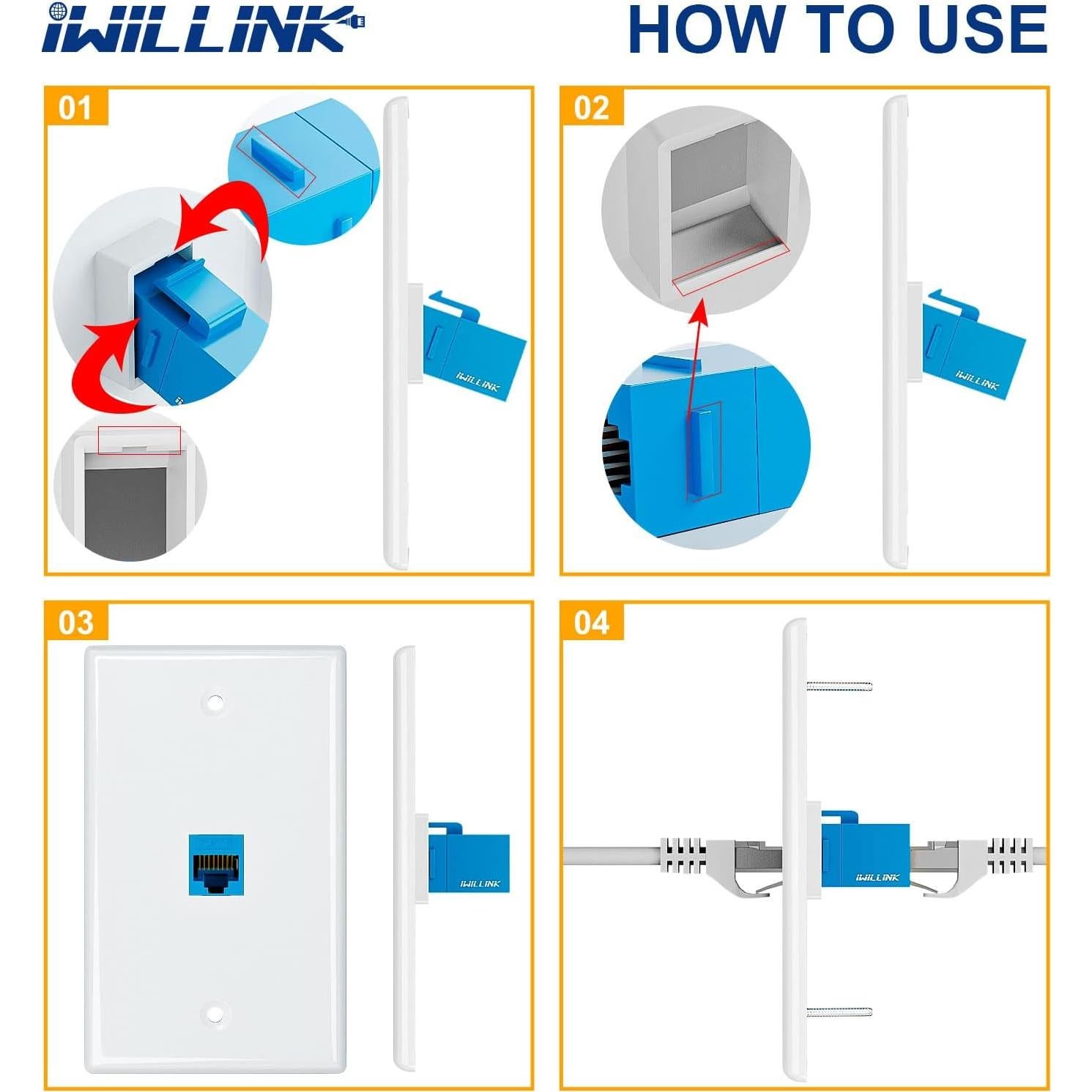 Placa de Pared Ethernet Iwillink 3 Puertos Cat6 RJ45 Azul