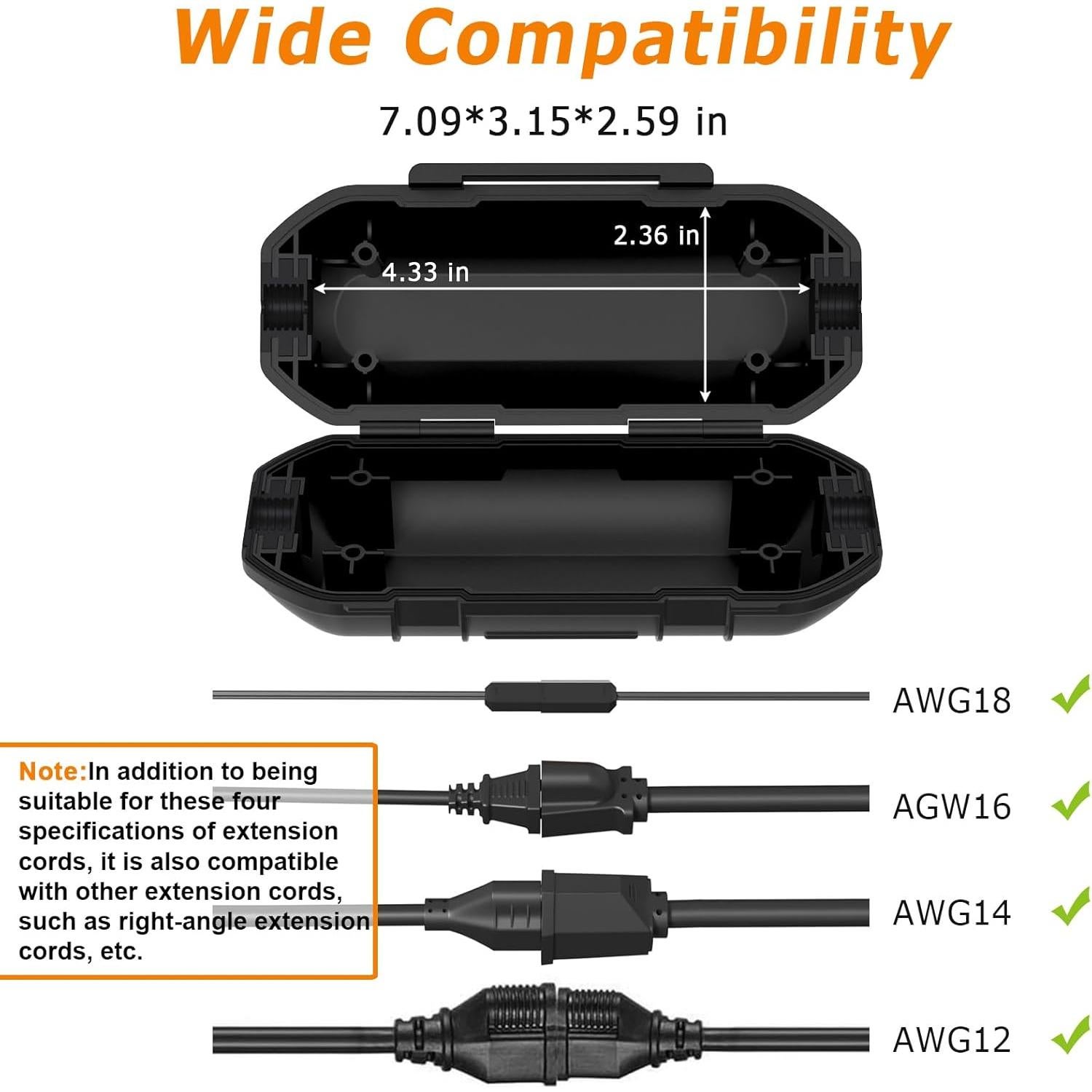 Cubierta de Cable de Extensión Impermeable Desron IP54 Negra