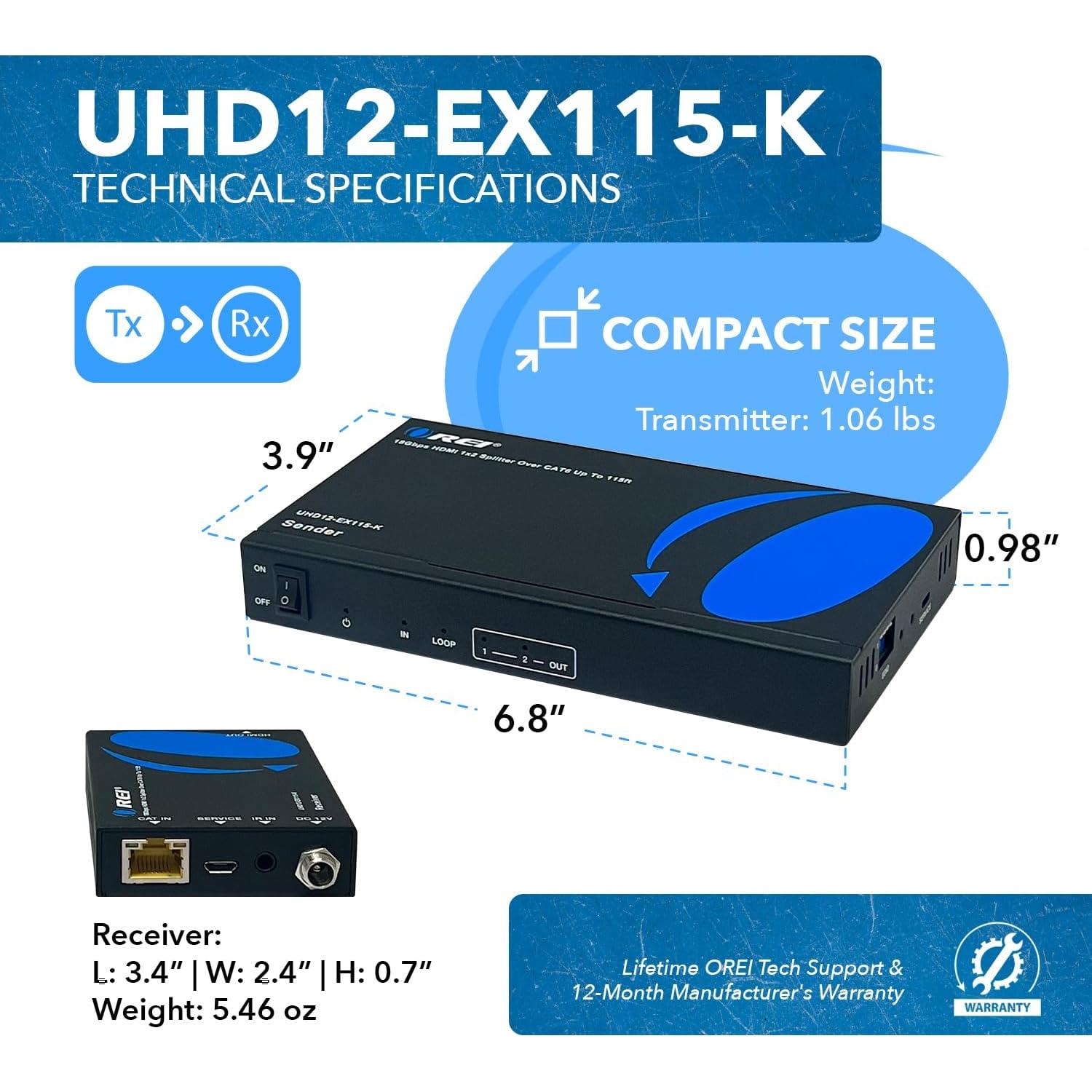 Extensor Divisor HDMI 1x2 OREI UHD12-EX115-K 4K 35m