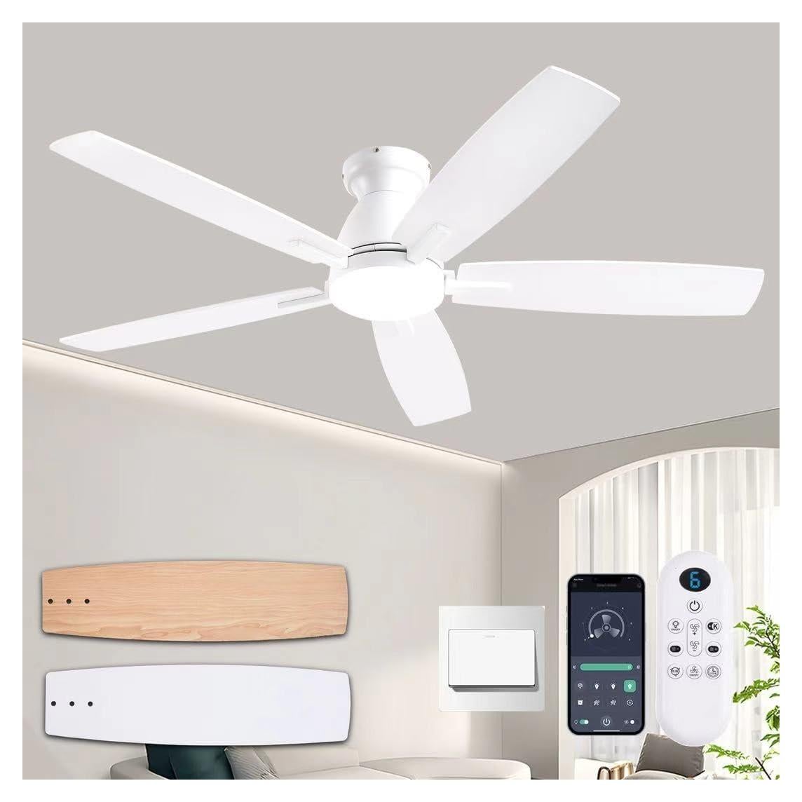 Ventilador de Techo NKPU 52" Blanco con Luz LED y Control Remoto