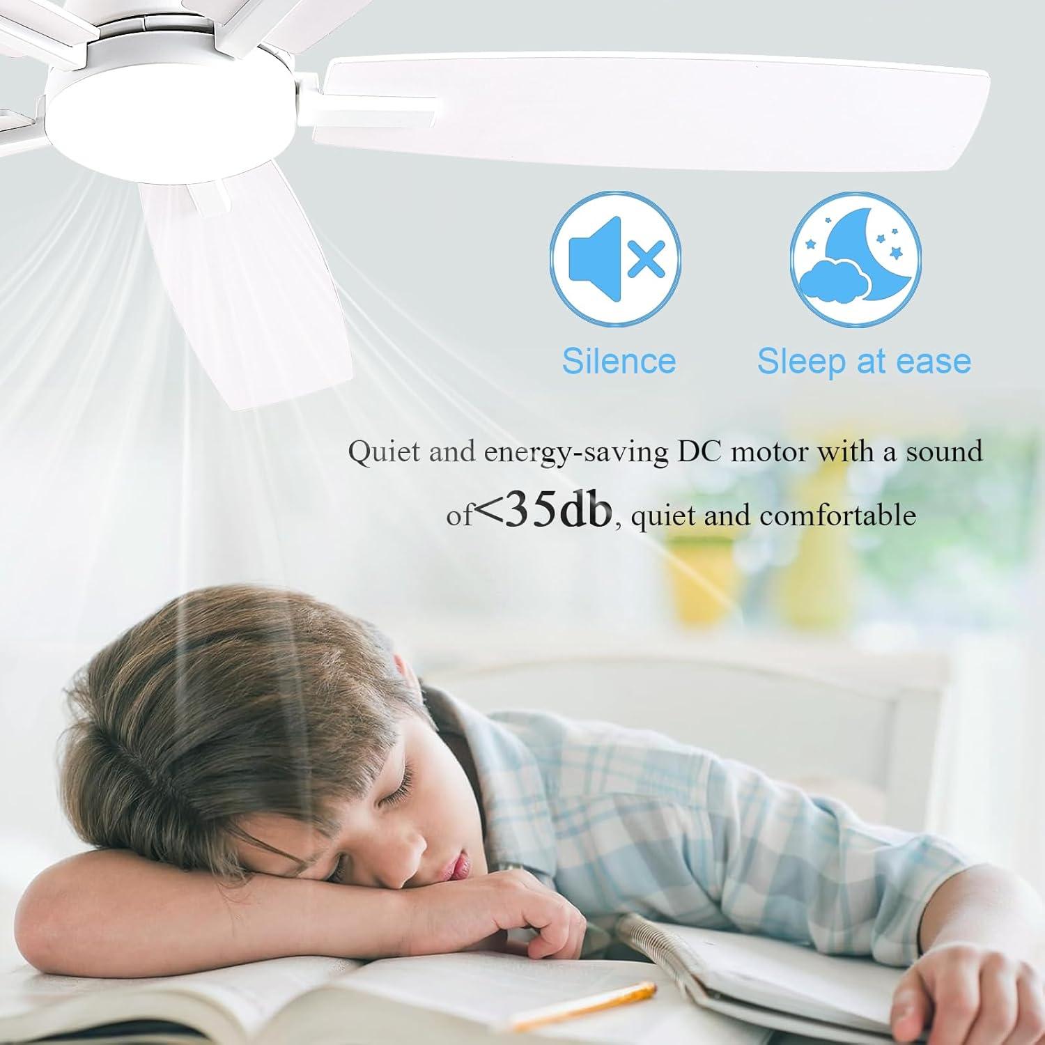 Ventilador de Techo NKPU 52" Blanco con Luz LED y Control Remoto