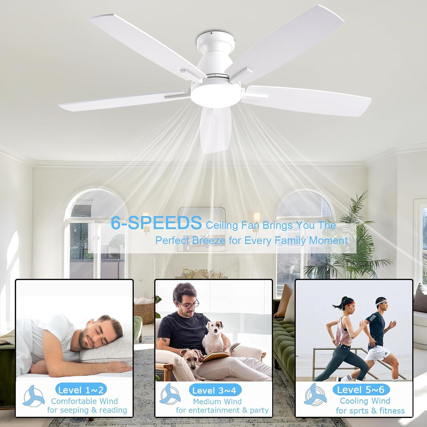 Ventilador de Techo NKPU 52" Blanco con Luz LED y Control Remoto