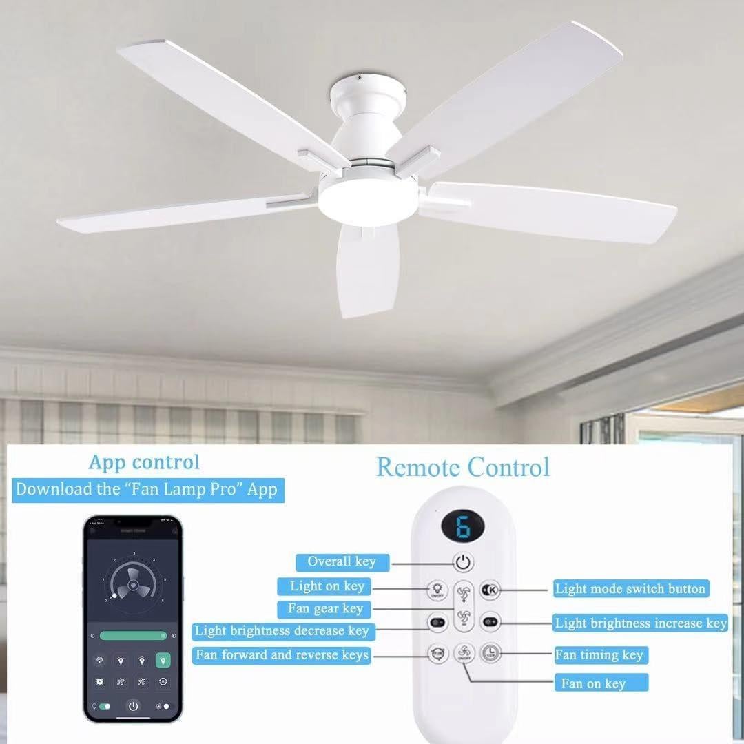 Ventilador de Techo NKPU 52" Blanco con Luz LED y Control Remoto