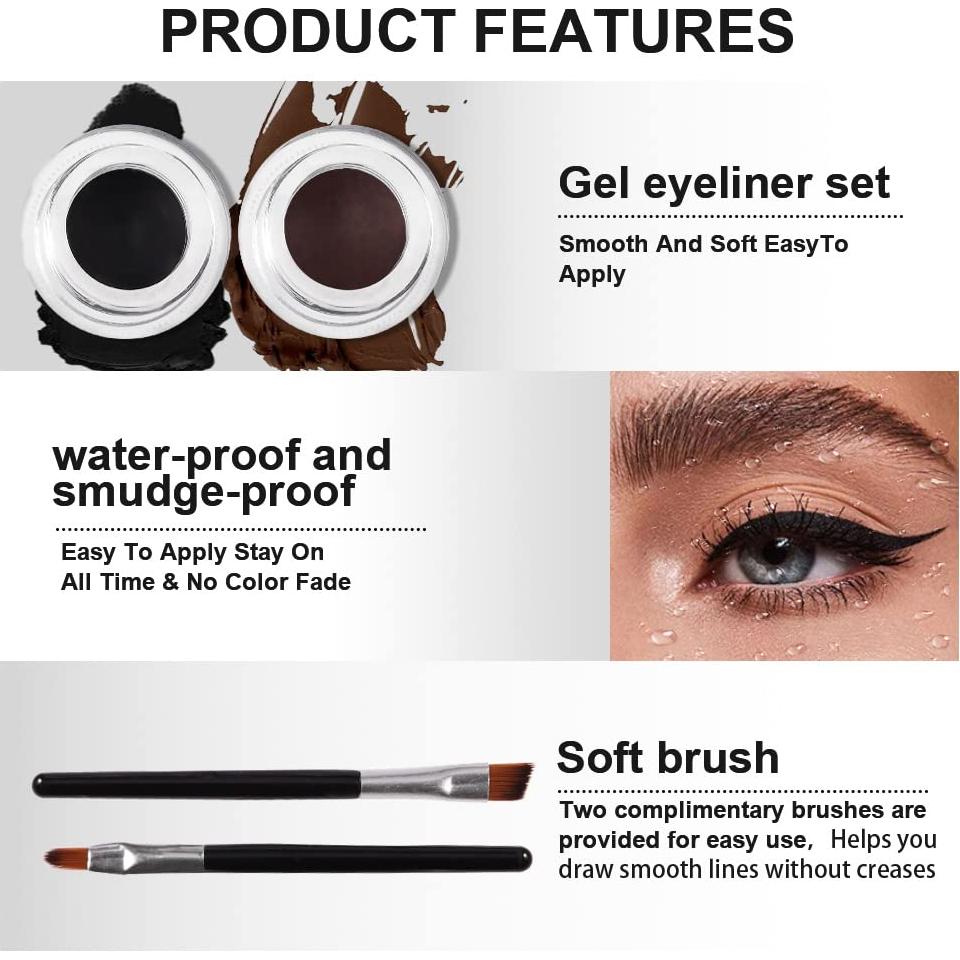 Delineador de Gel Impermeable 2 en 1 evpct Negro y Marrón