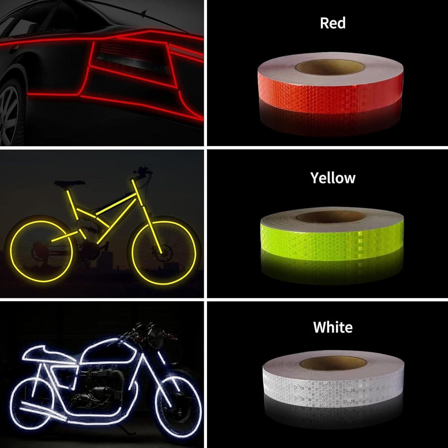 3 Rollos de Cinta Reflectante WENFUMUSIC 2.54cm x 9m Alta Visibilidad