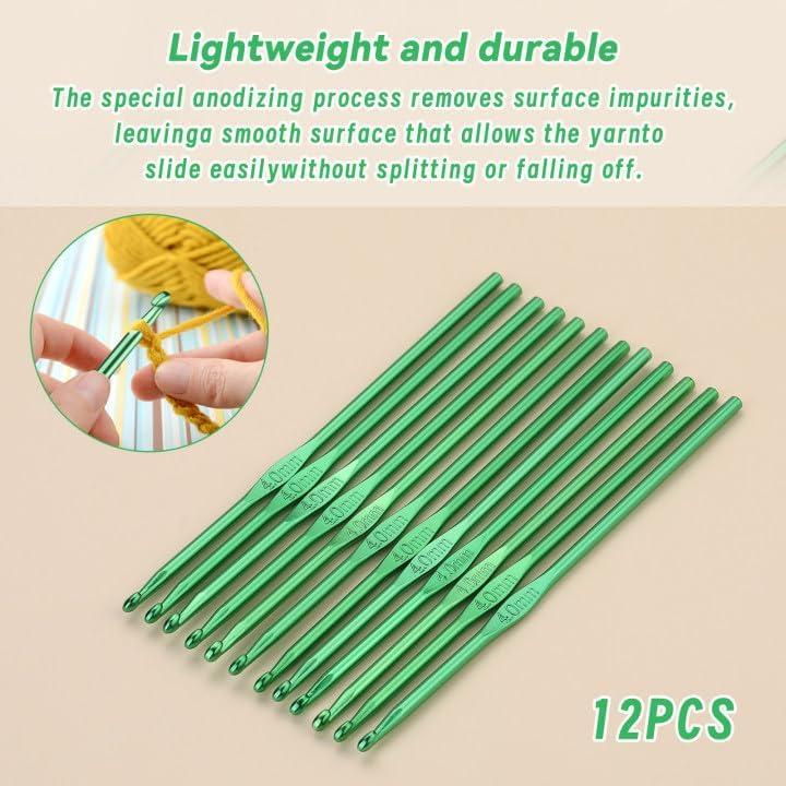 Juego de 12 Ganchos de Crochet UzecPk 4mm Aluminio Ergonómico